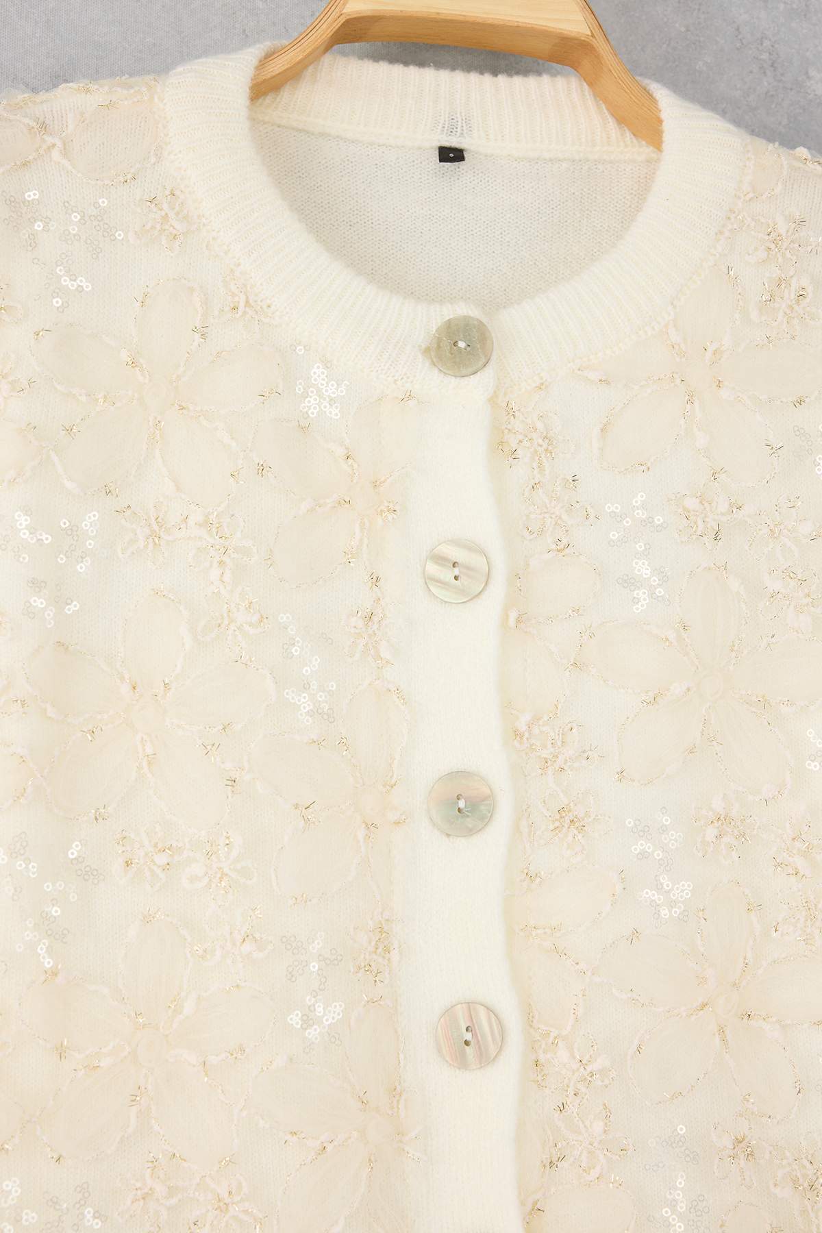 Trendyolmilla  Ekru Dantel Garnili Yumuşak Dokulu Triko Hırka TWOAW26HI00024 - Görsel 6