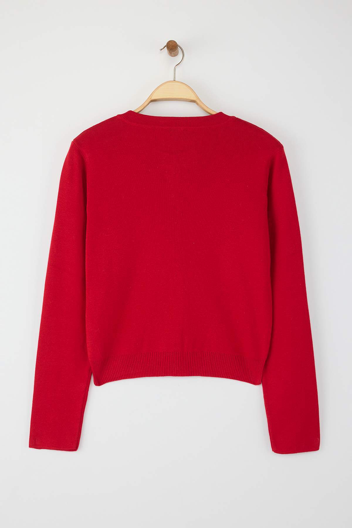 Trendyolmilla  Wardrobe Essentials Kırmızı Düğme Detaylı Pamuklu Basic Triko Hırka | TWOAW26HI00001 - Görsel 6