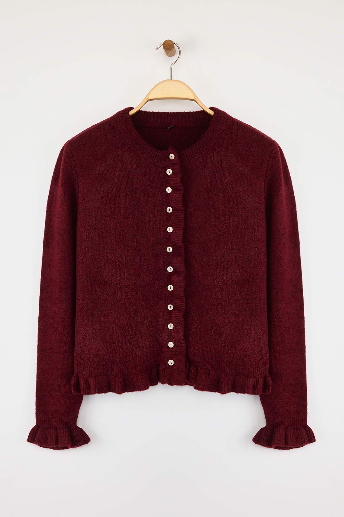 Trendyolmilla  Bordo Düğme Detaylı Yumuşak Dokulu Triko Hırka TWOAW26HI00038 - Görsel 6