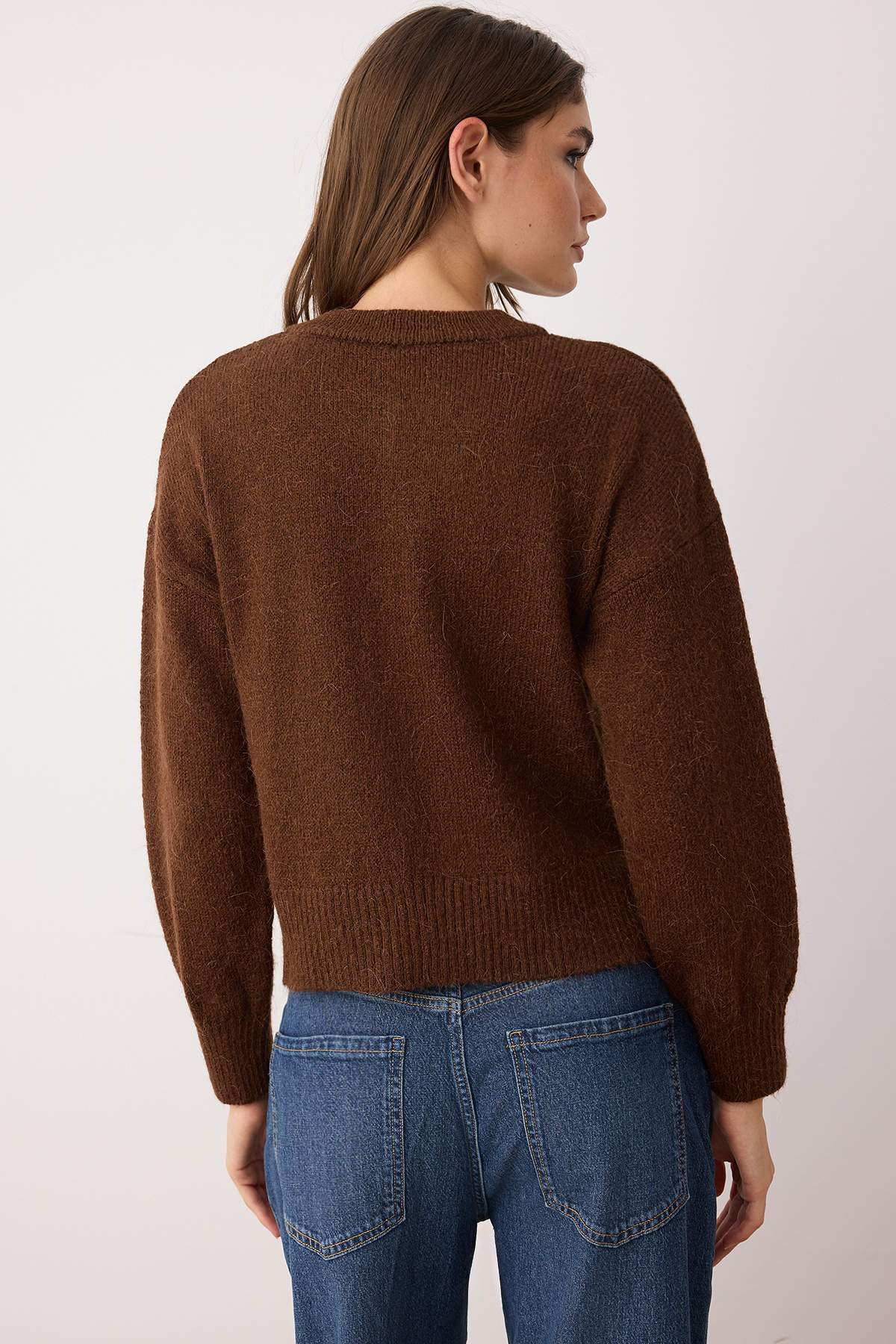 Trendyolmilla  More Sustainable Kahverengi Alpaka Yünü Karışımlı Premium/Özel İplik Triko Hırka | TWOAW26HI00000 - Görsel 5