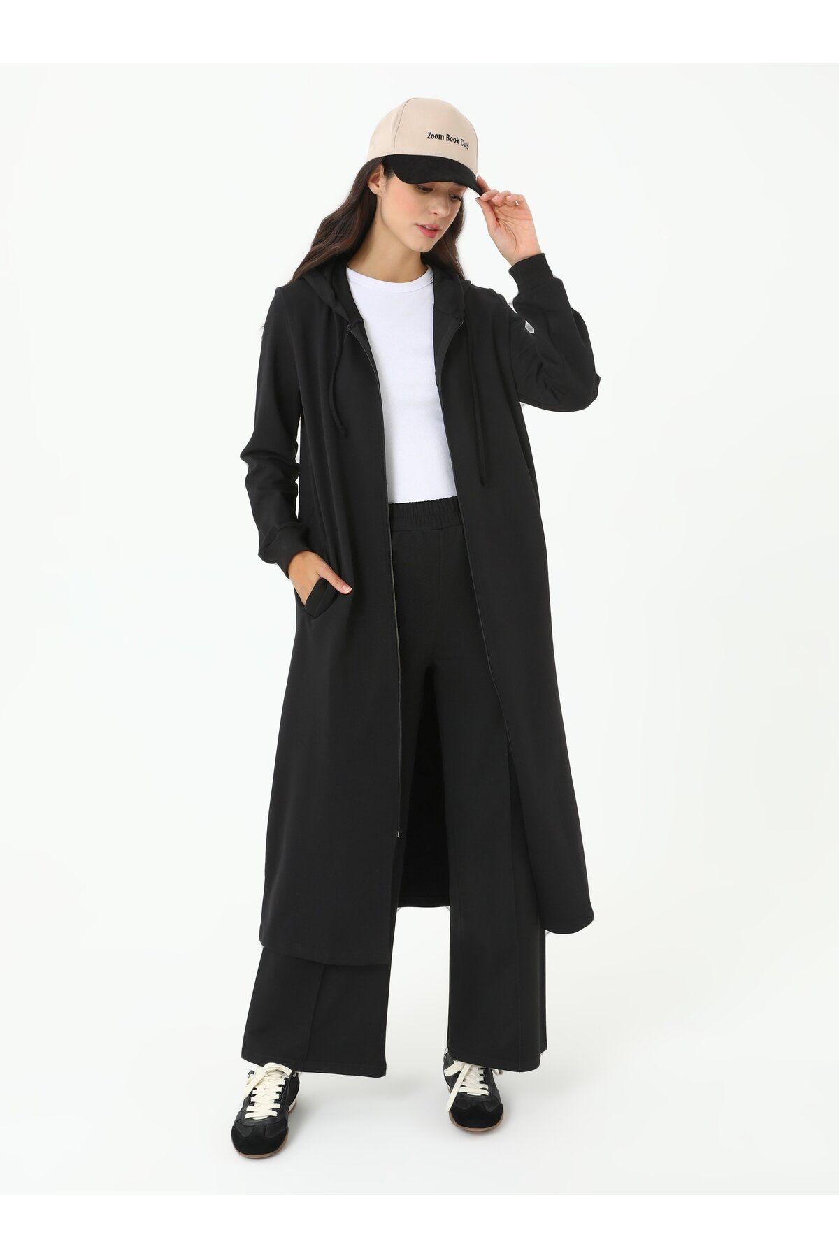 Everyday Basic-Căciulă sport lungă cu glugă cu fermoar - Negru - Refka Basic 2