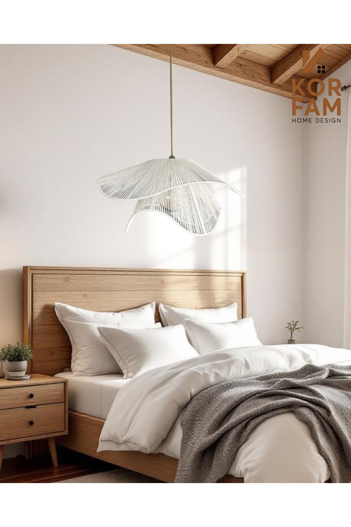 KorFam-Breeze Model - Wicker Handmade Bohemian Asymmetric Shape Rustic Chandelier White 6