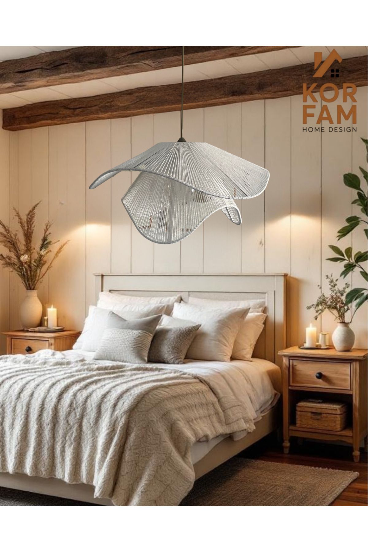 KorFam-Breeze Model - Wicker Handmade Bohemian Asymmetric Shape Rustic Chandelier White 2