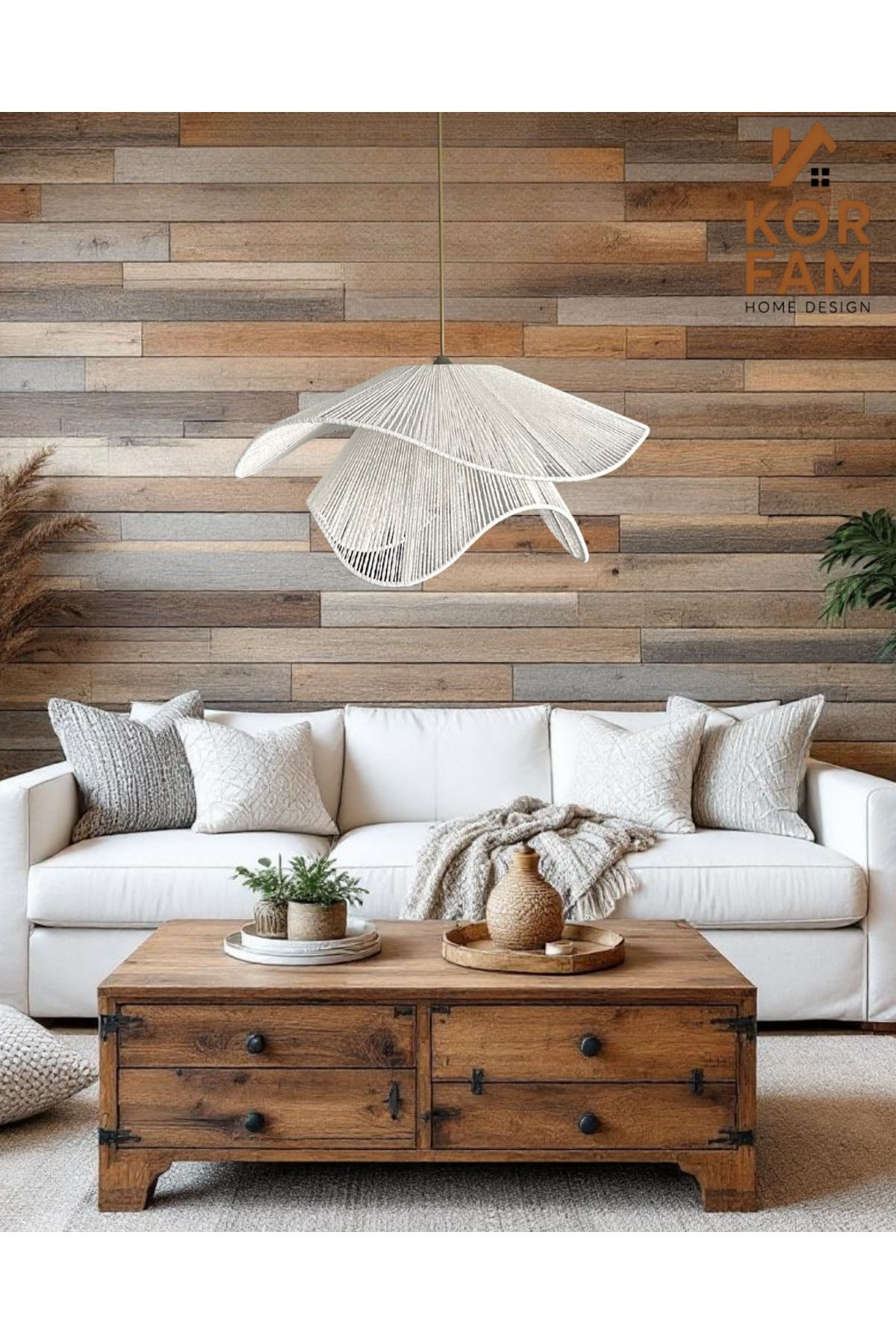 KorFam-Breeze Model - Wicker Handmade Bohemian Asymmetric Shape Rustic Chandelier White 7