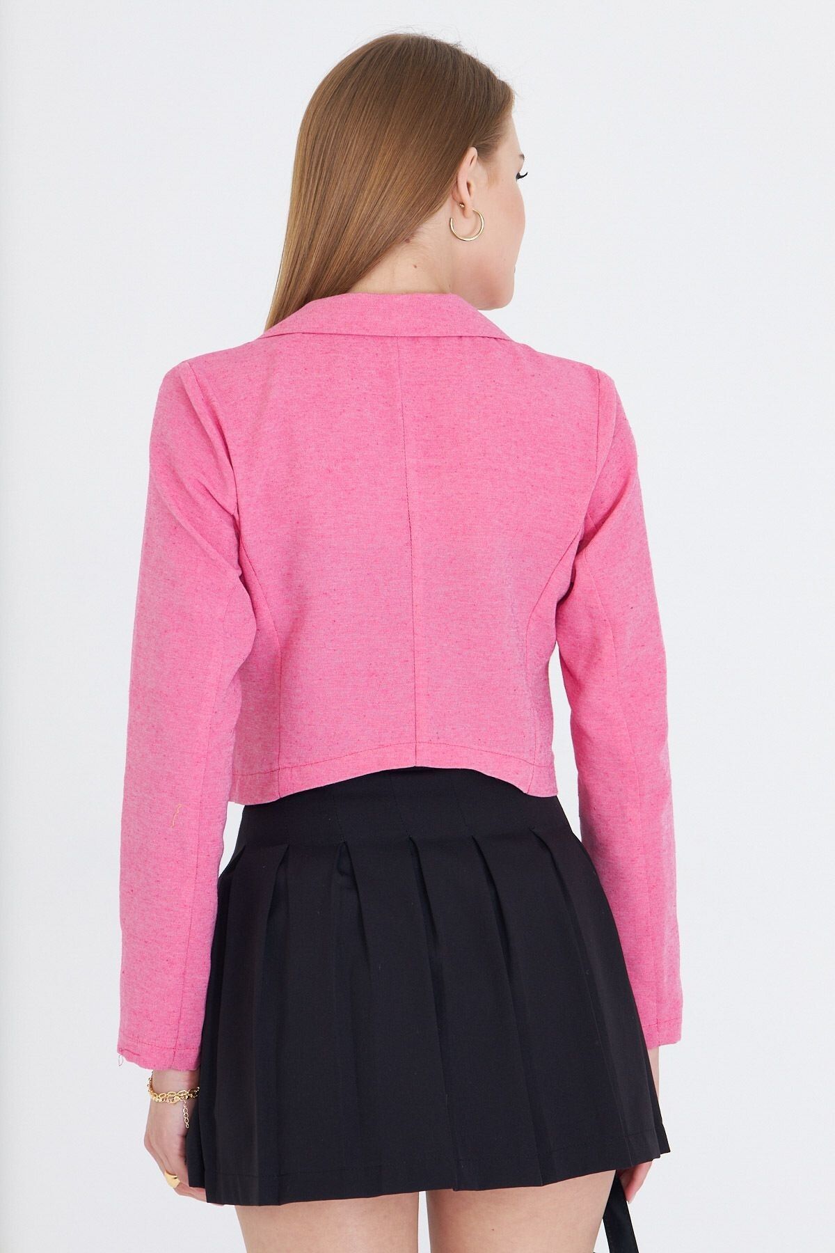 armonika-Women's Fuchsia Single Button Crop Jacket Arm-23y001064 4