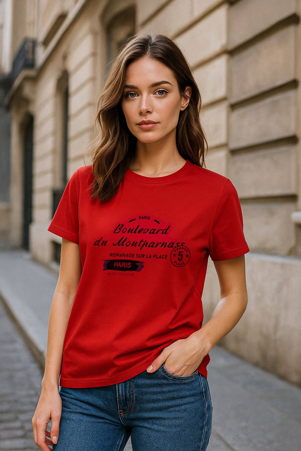 Women's Crew Neck Printed Black T-shirt