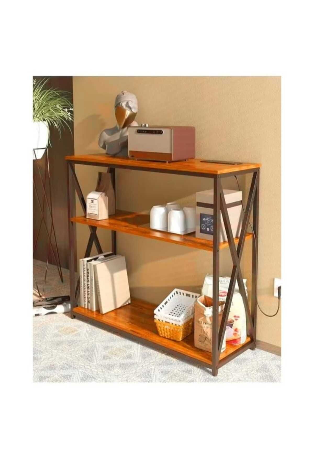 Luxury Home-3-Tier Console Table with Charging Base with Storage Shelf and Power Outlet-EI-402 3