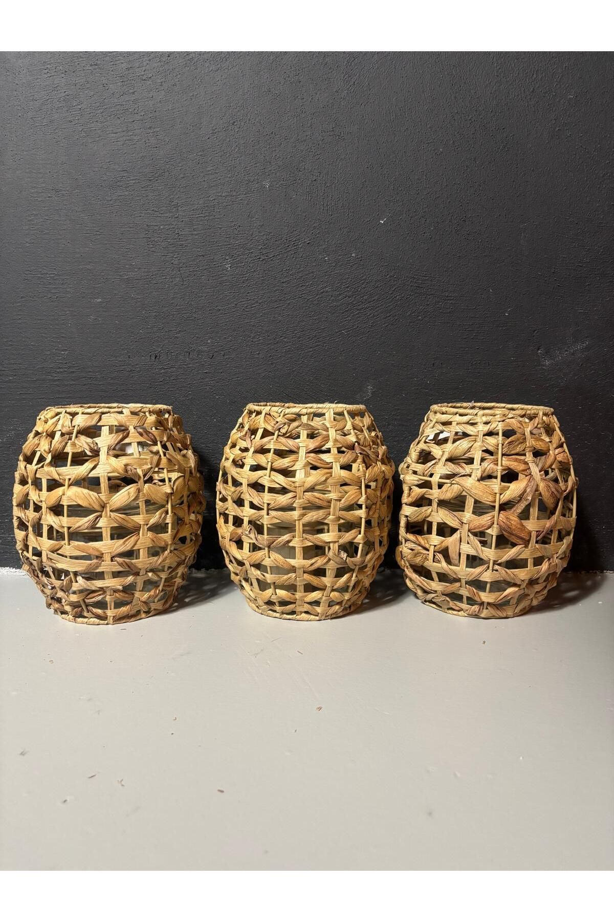 Ekodoğa HASIR DEKORATİF VAZO MUMLUK FENER 19 CM