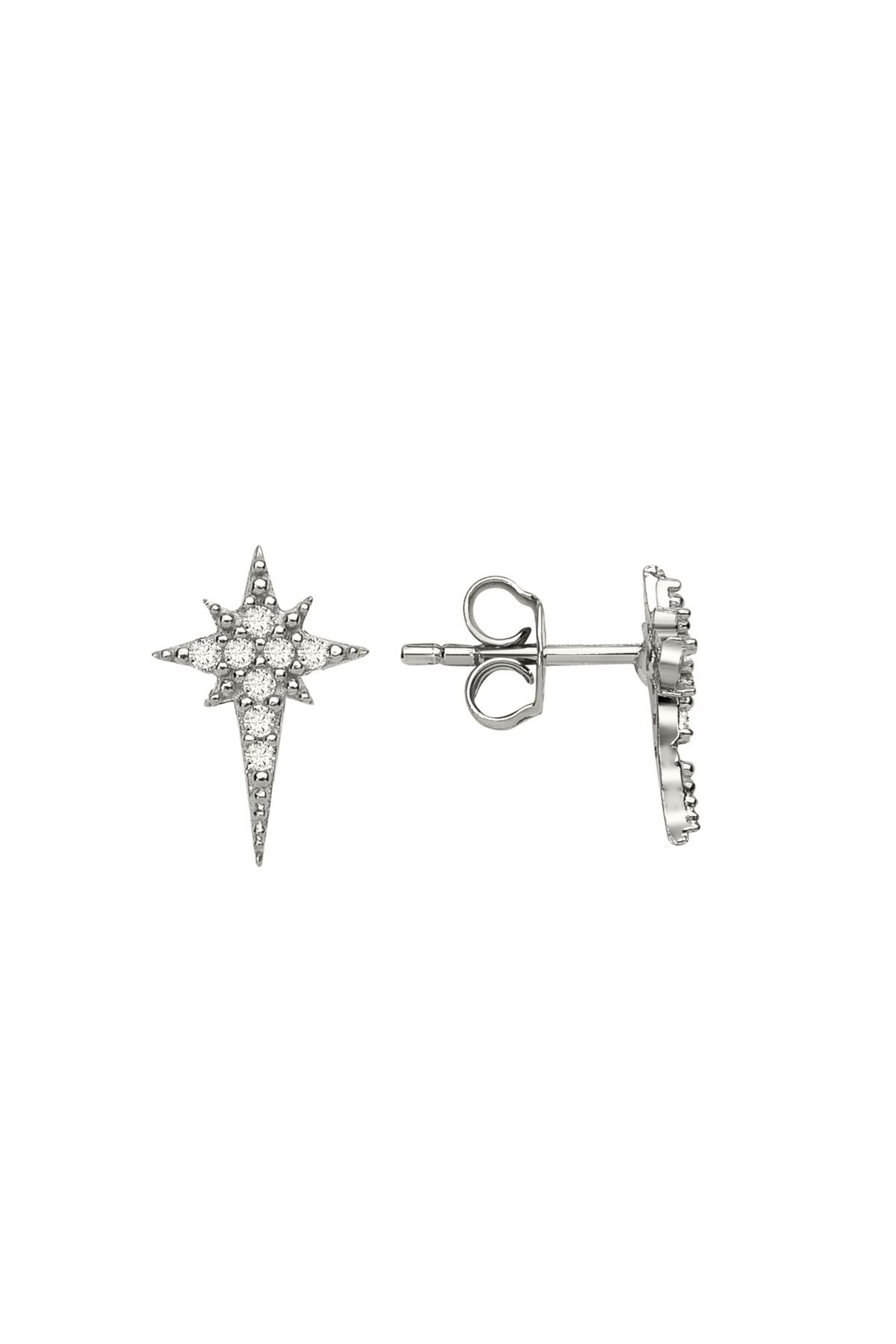 jelux silver Gümüş 925 Ayar Nova Yıldız Zirkon Taşlı Çivili Küpe
