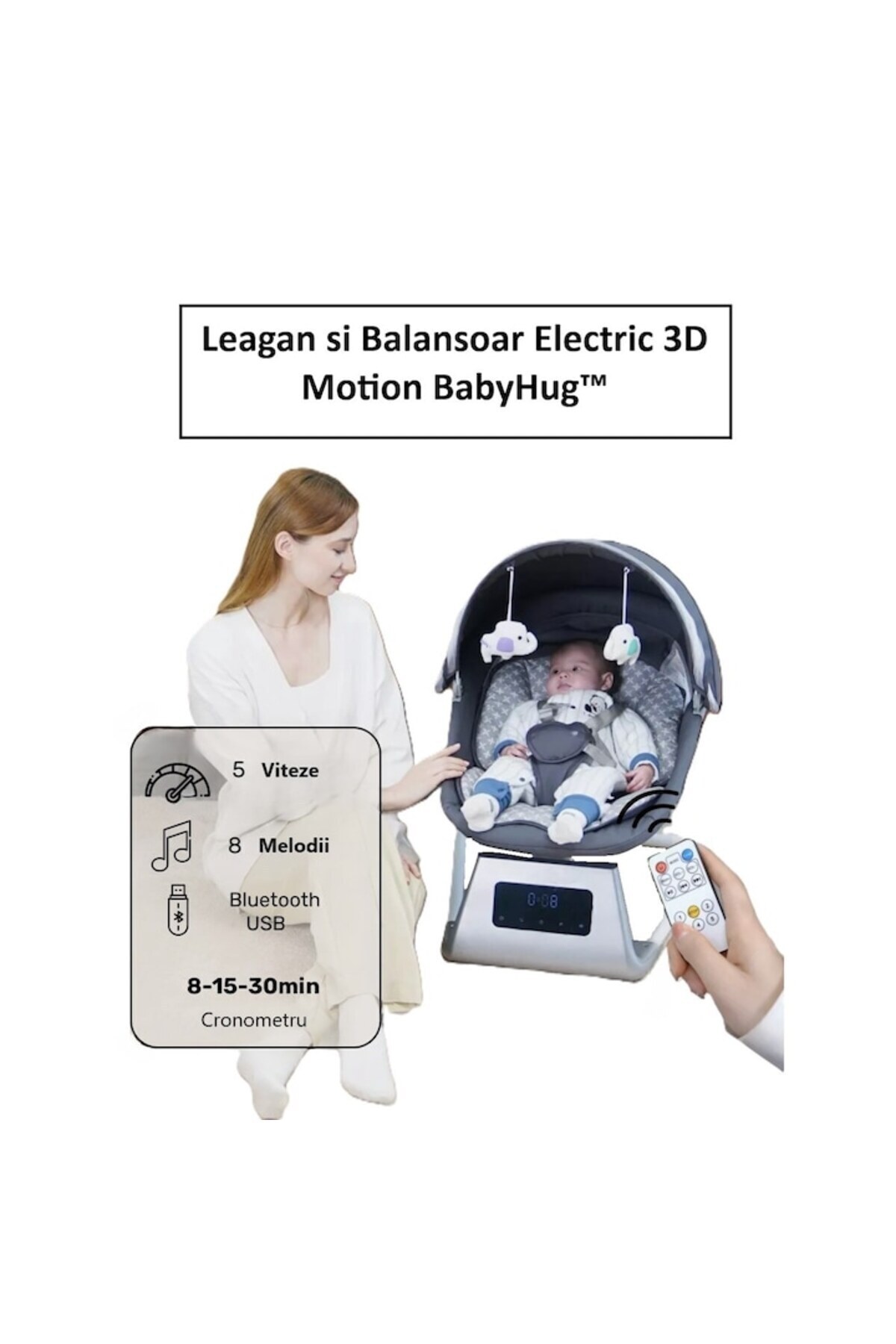 indiggo-Babyhug™ 3D Electric Rocking Swing With Remote Control, Bluetooth, Adjustable Backrest, Melodies 6