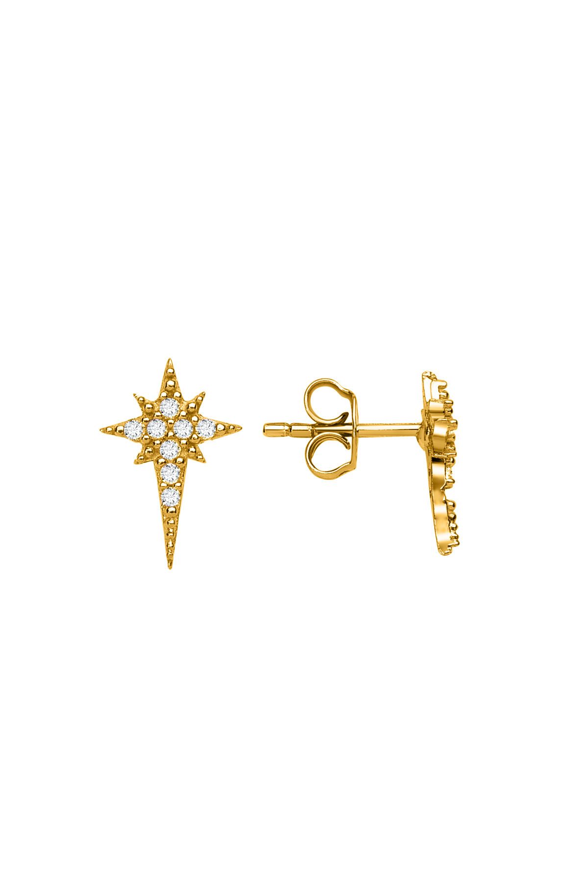 jelux silver Gümüş 925 Ayar Nova Yıldız Zirkon Taşlı Çivili Gold Küpe