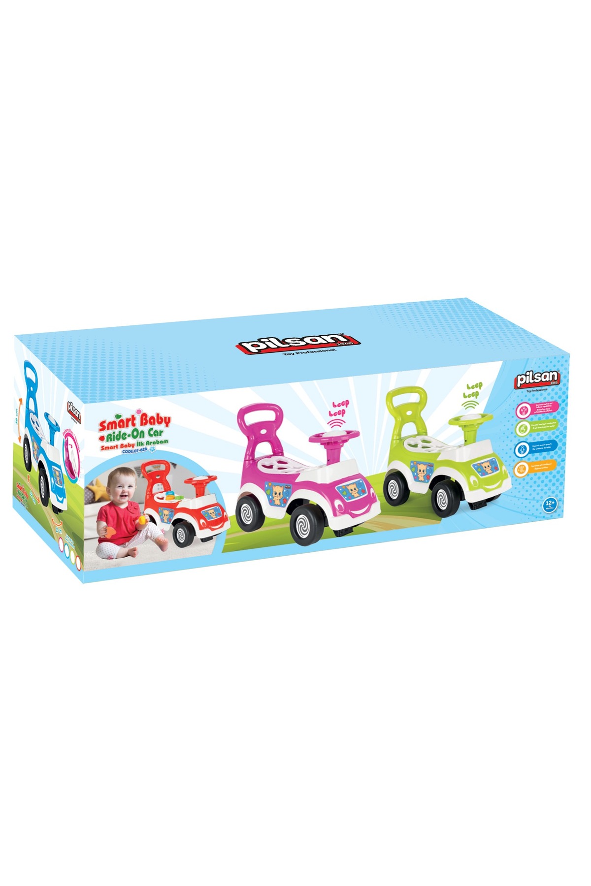 PİLSAN Pembe Ilk Arabam Bebek, Çocuk Ilk Adım Yürüme Arkadaşım Yürüteç Oyuncak Bultak Küp Ilk Bisiklet fotoğrafı 3 (önizleme)
