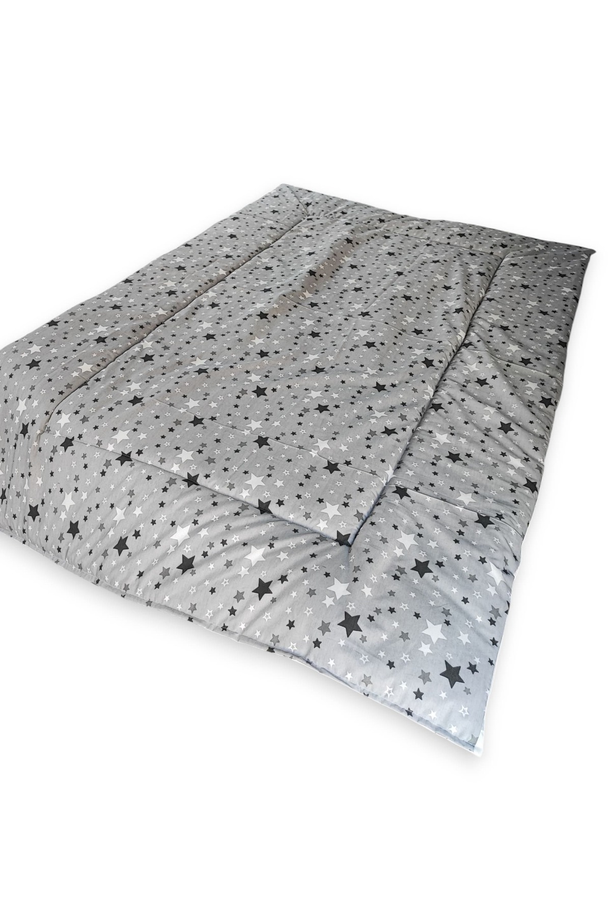 Bebek Özel %100 Pamuklu Bebek Çocuk Yorganı 90x180 cm Ölçülerinde (YENİ GRİ BEYAZ YILDIZLI) fotoğrafı 3 (önizleme)