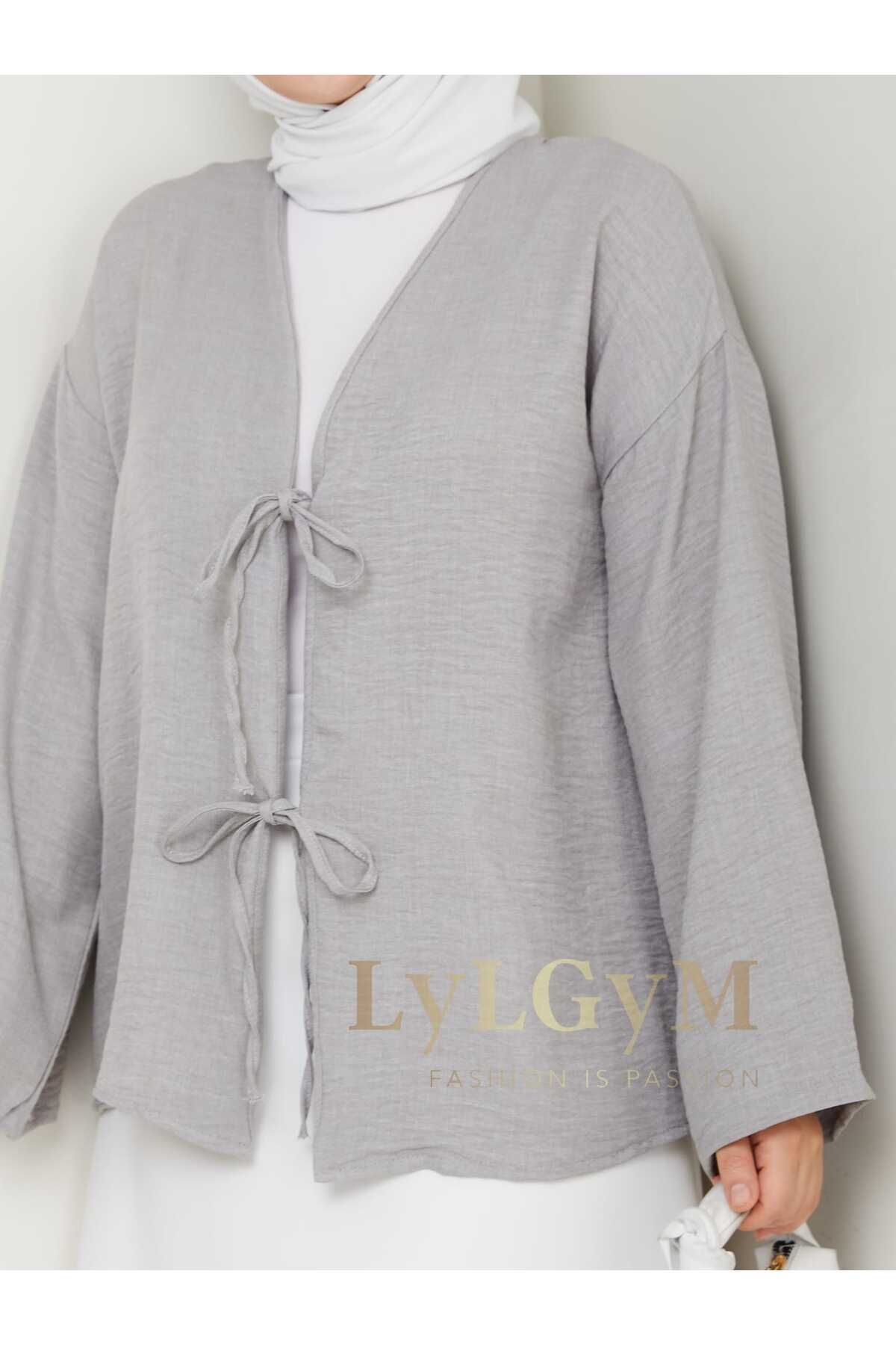 LyLGyM FASSION IS PASSION Kadın Bağlamalı Sofia Keten Kimono Tunik Gömlek 36/42 Beden Uyumlu