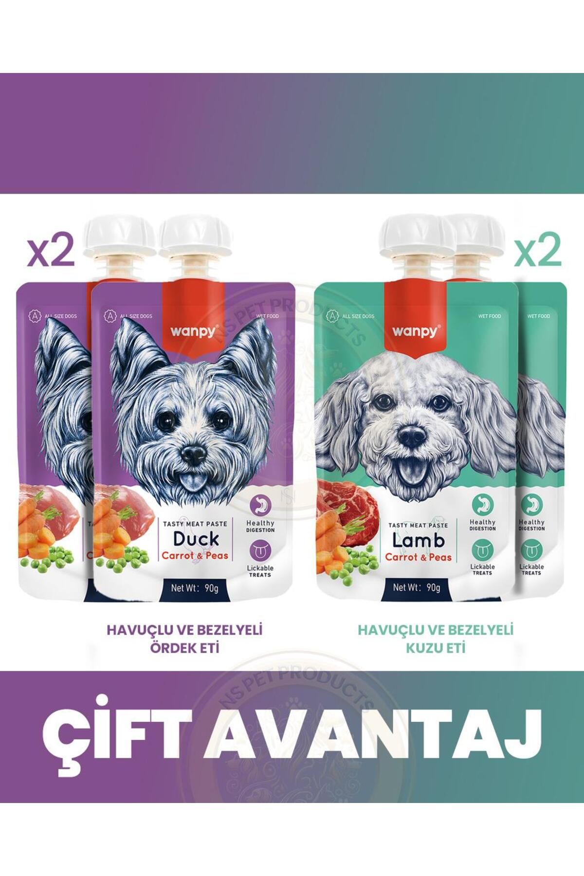 Wanpy Köpek Et Ezmesi 2 Lezzet 4lü Paket 4x90gr (ÖRDEK-KUZU)