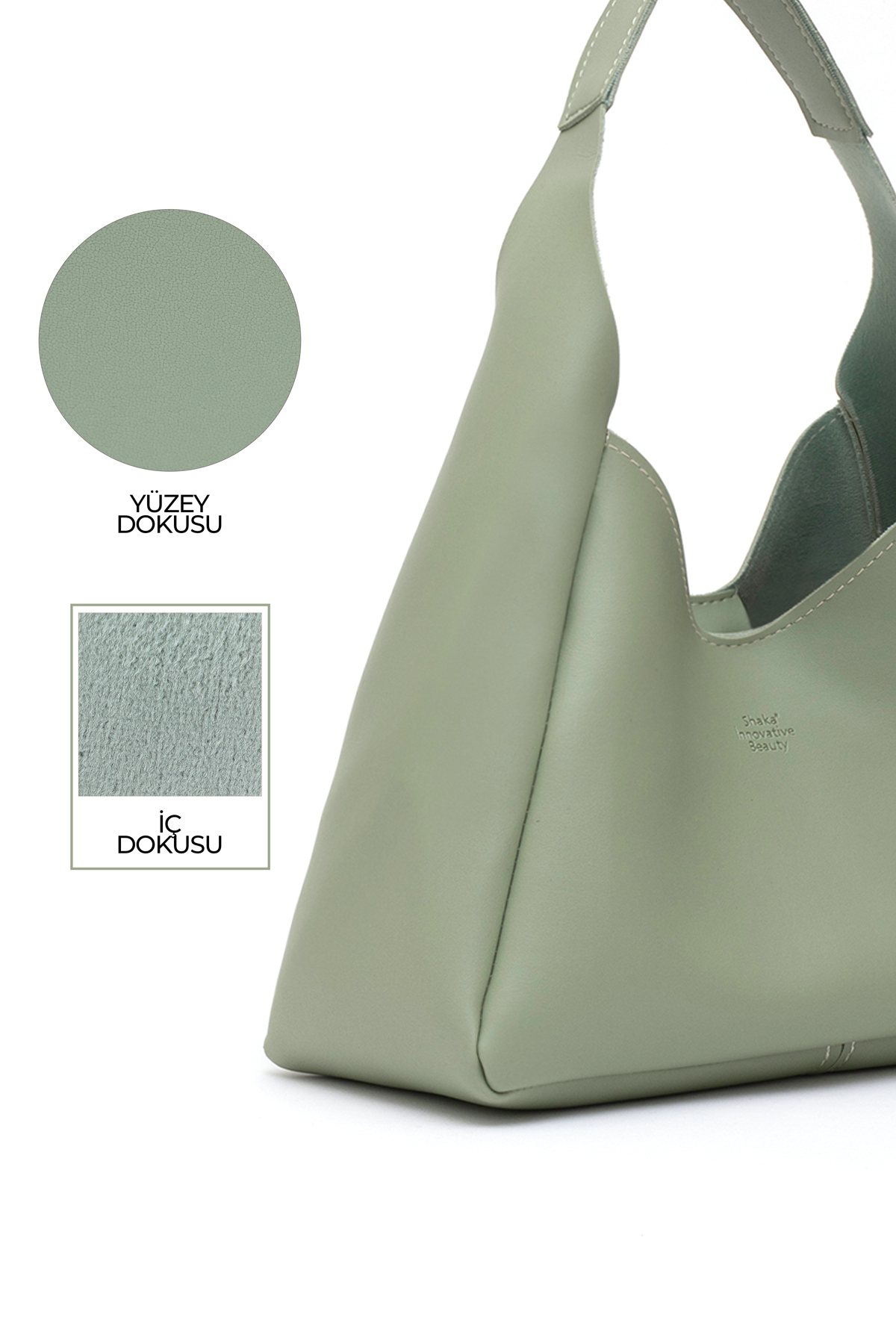 Shaka Mint Yeşil SHK19 Suni Deri, Çıtçıtlı, Tek Bölmeli, Fermuarlı Makyaj Çantalı, El, Kol ve Omuz Çantası fotoğrafı 5 (önizleme)