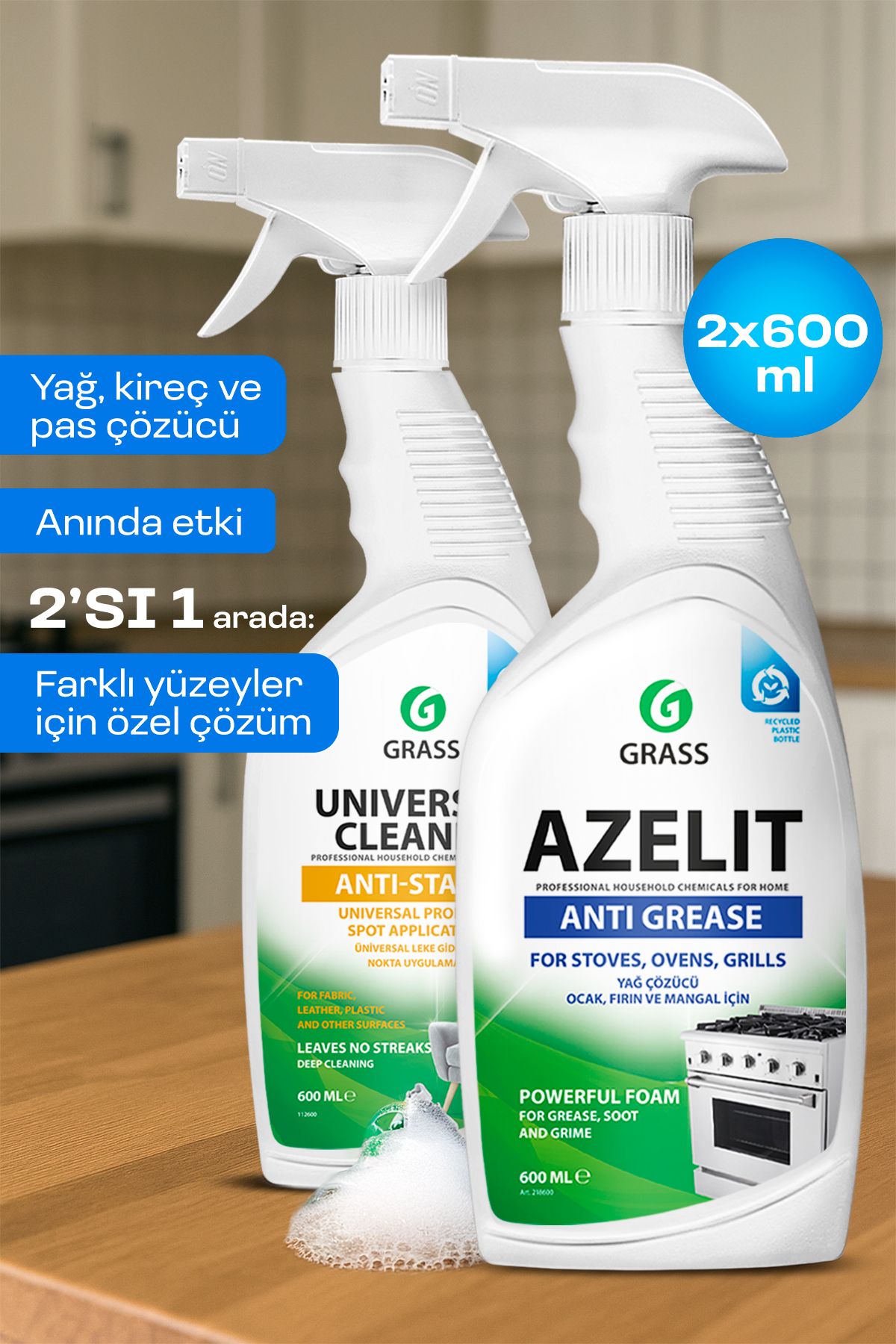 GRASS Ev Temizlik Seti (Yağ Sökücü + Universal) - Çok Amaçlı & Hızlı