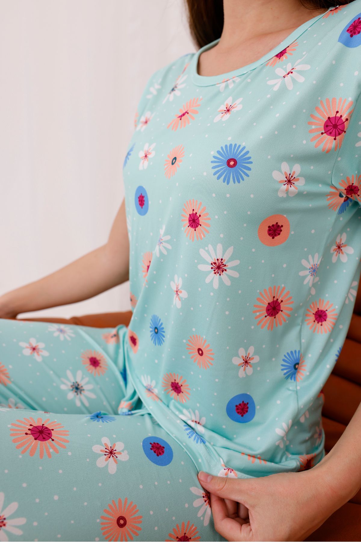 Arvin Pijama Kadın Daisy Baskılı Yumuşak Dokulu Kısa Kollu Örme Pijama Takımı