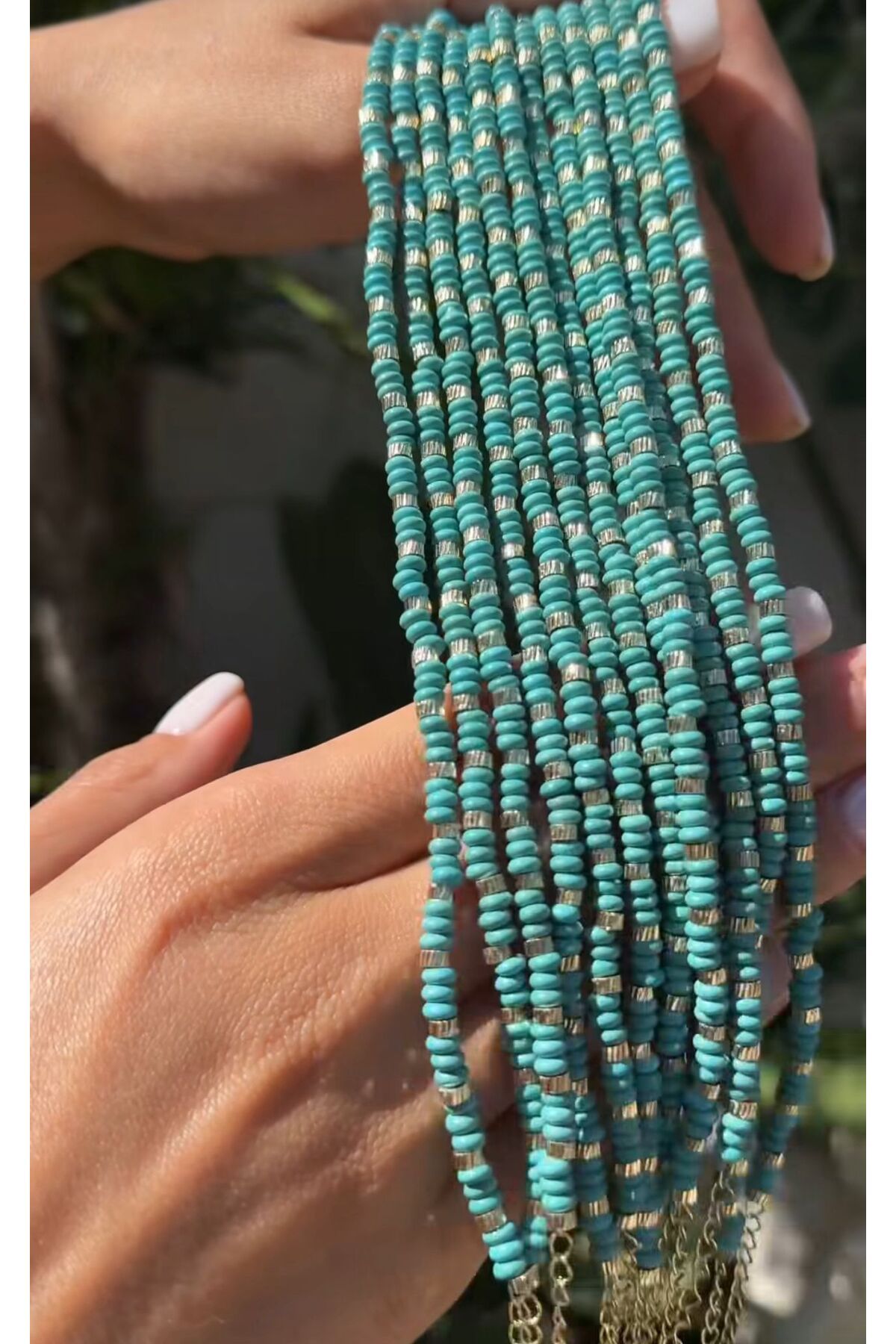 MODA Mavi Boncuklu 14k Çelik Halhal 27 cm