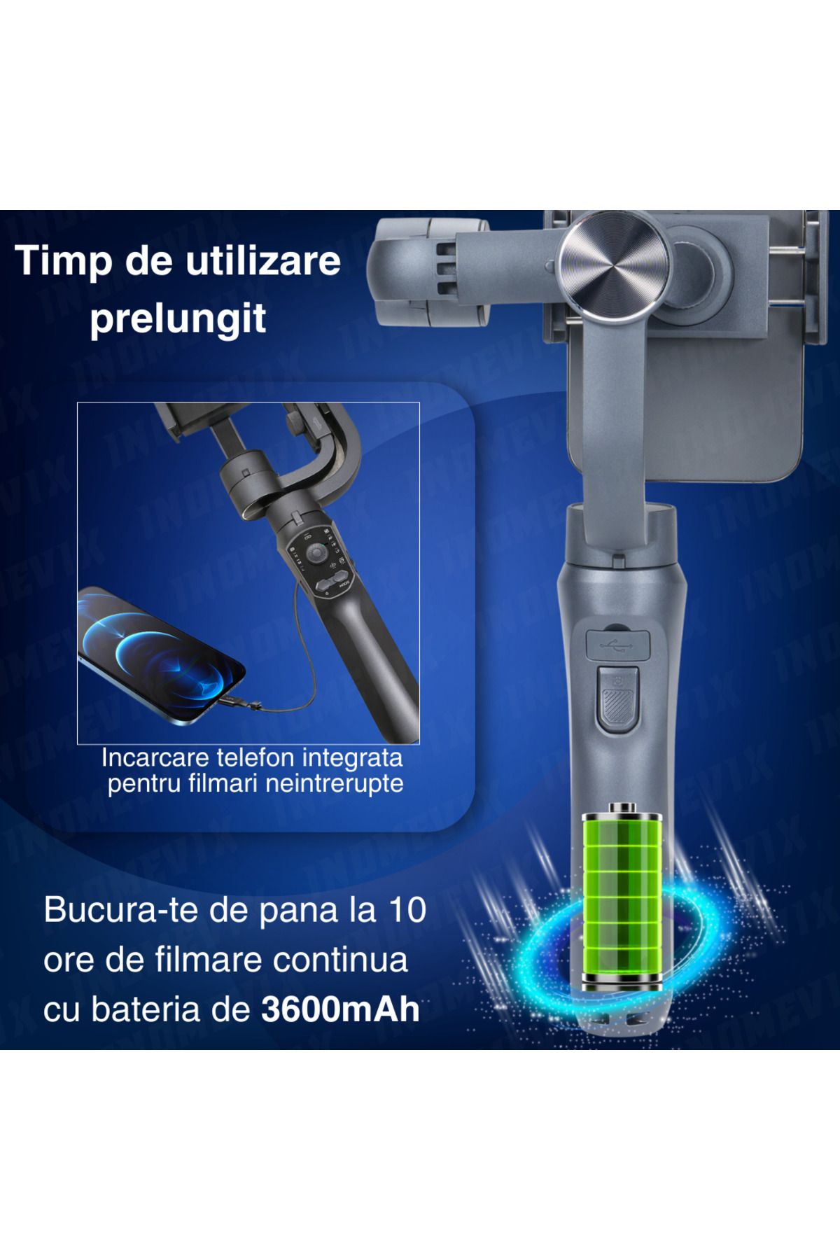 INOMEVIX-Phone Stabilizer ® F10 Pro, 3-Axis, Bluetooth, Face Tracking, Tripod and Case Included 8