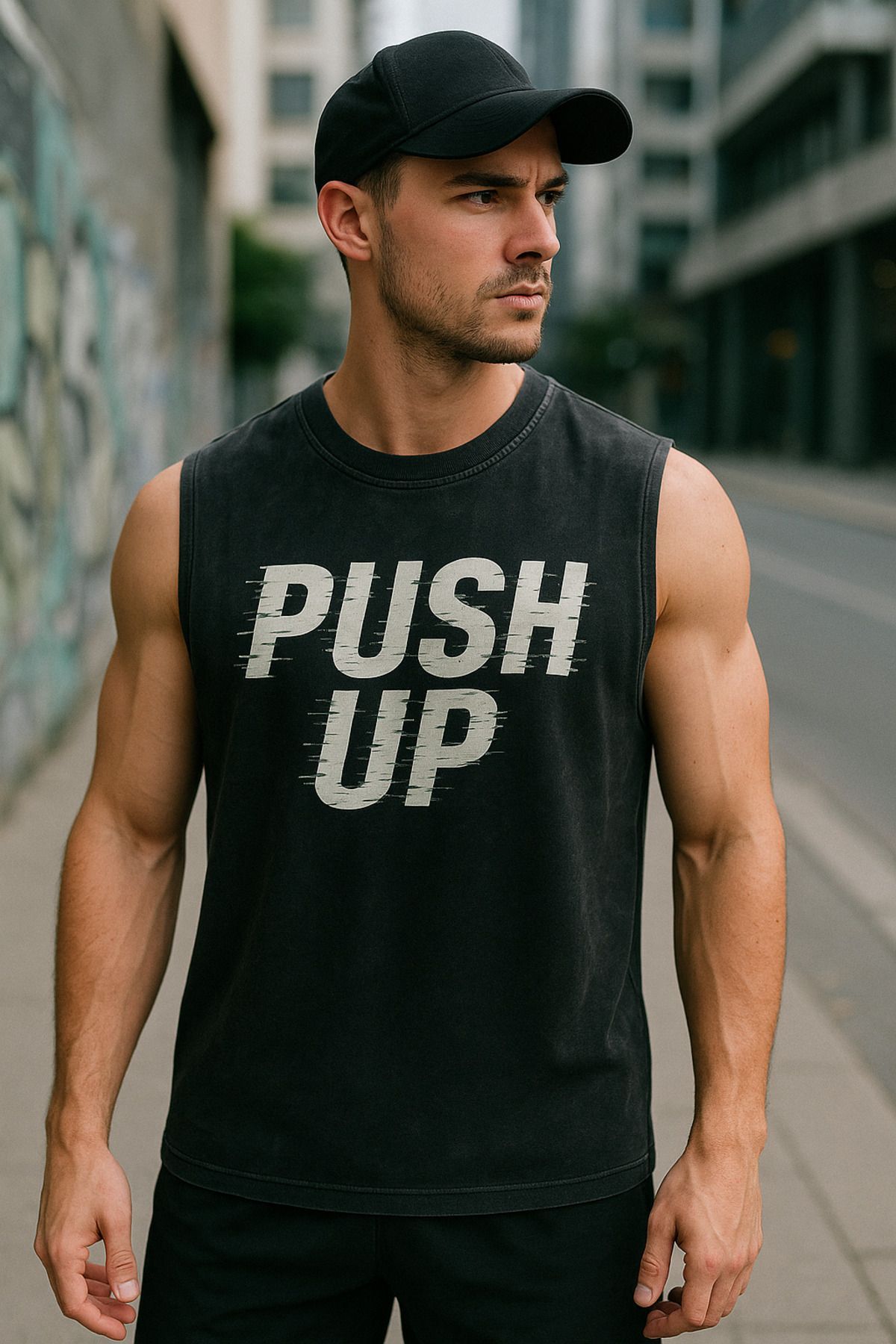 technomonkey-Black Men's Cotton Training Sports Tank Top Oversize Washable Push up Printed Sleeveless T-Shirt 4