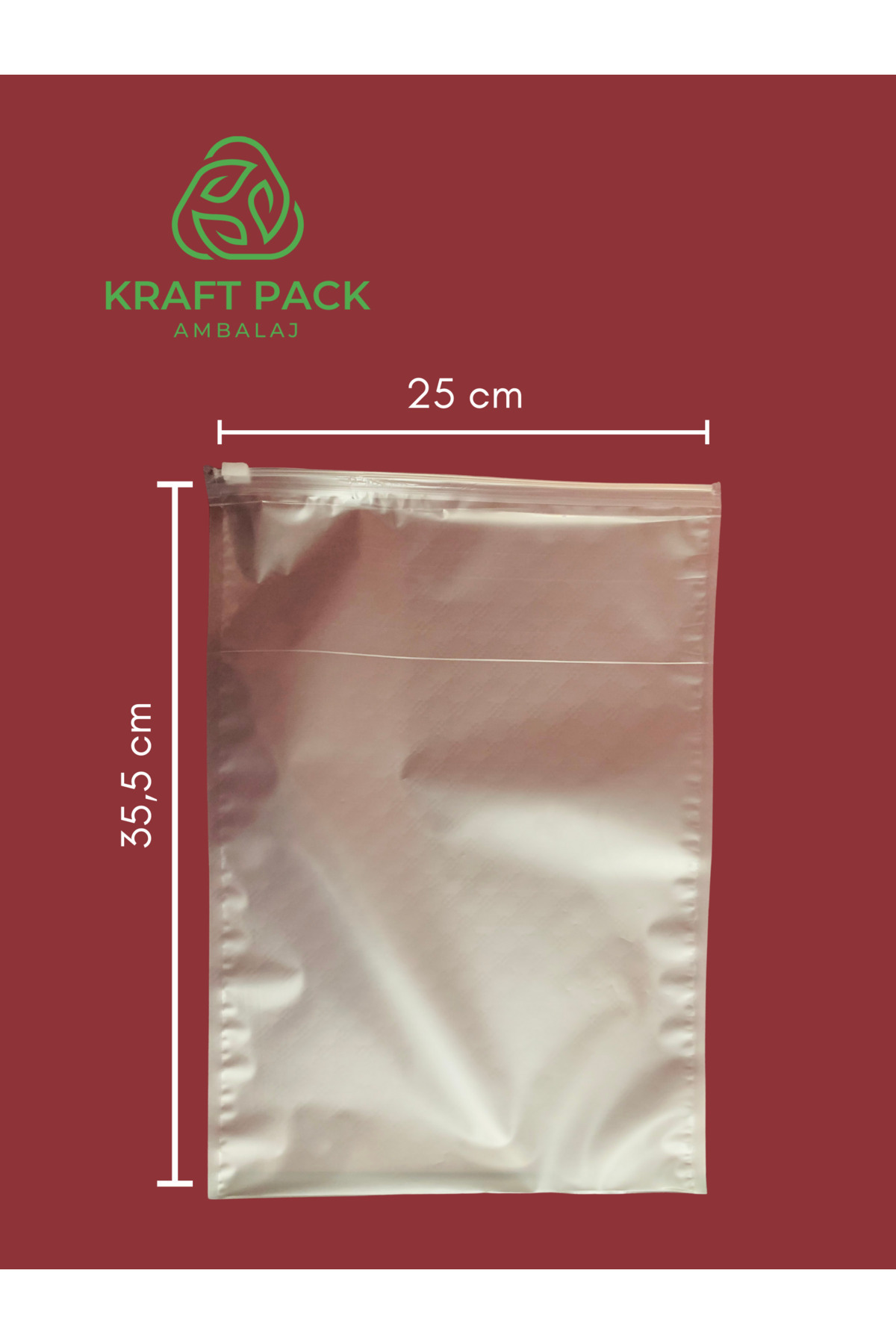 Kraftpack Buzlu Şeffaf Lamineli , Beyaz Fermuarlı Kilitli Poşet ,tekstil Çanta 25x35  Cm -10 Adet