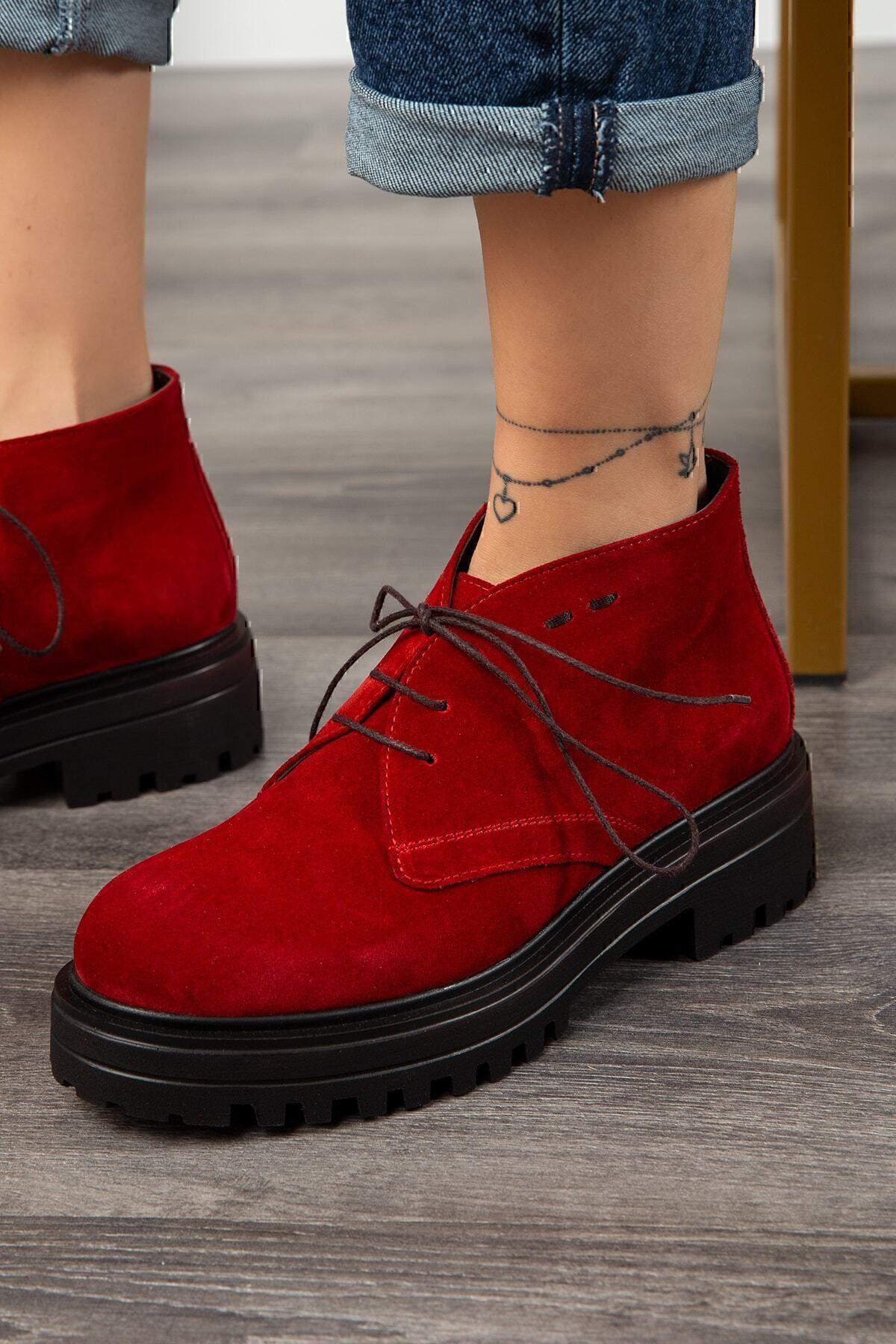 Deery-Genuine Suede Red Women's Boots 3