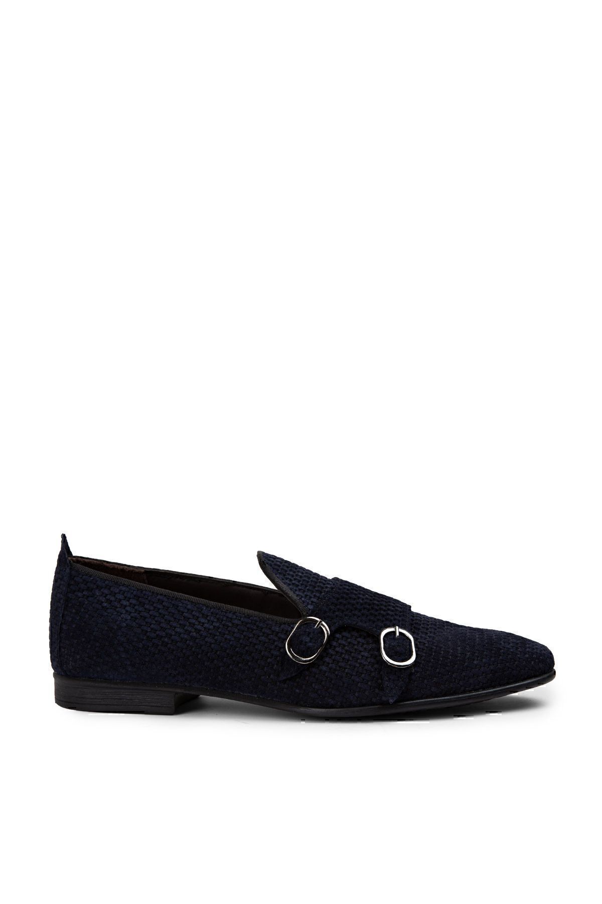 Deery-Genuine Nubuck Navy Blue Men's Double Buckle Loafer 1