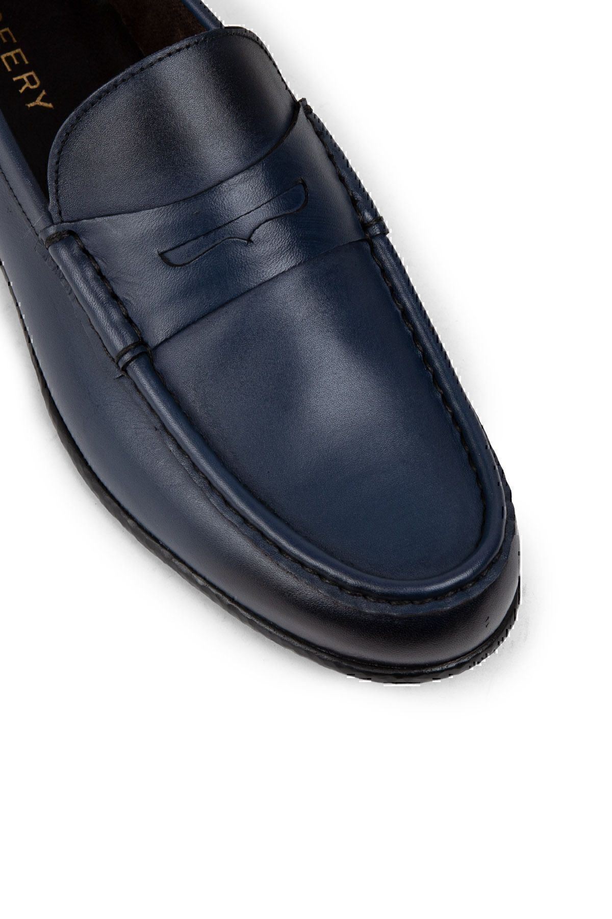 Deery-Genuine Leather Navy Blue Men's Loafer Shoes 6