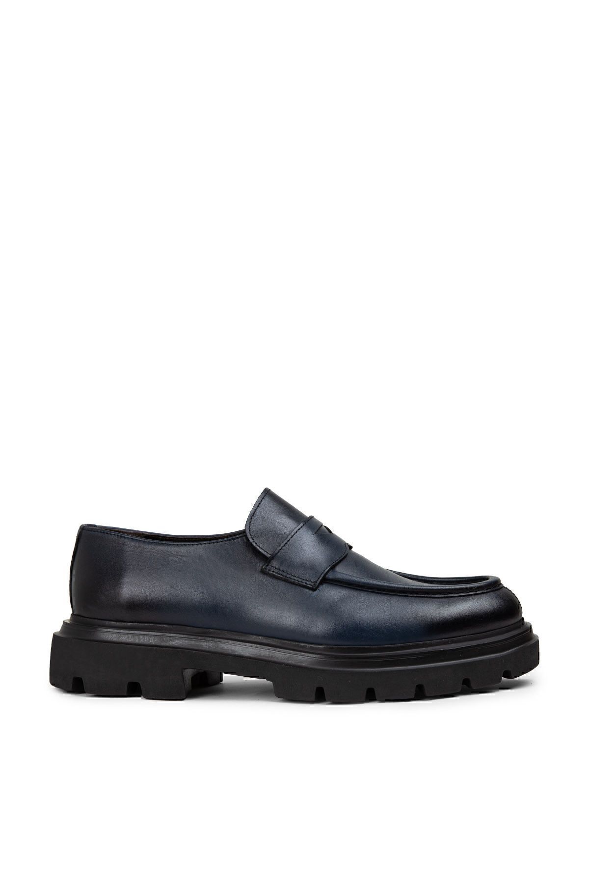 Deery-Genuine Leather Navy Blue Men's Loafer Shoes 1