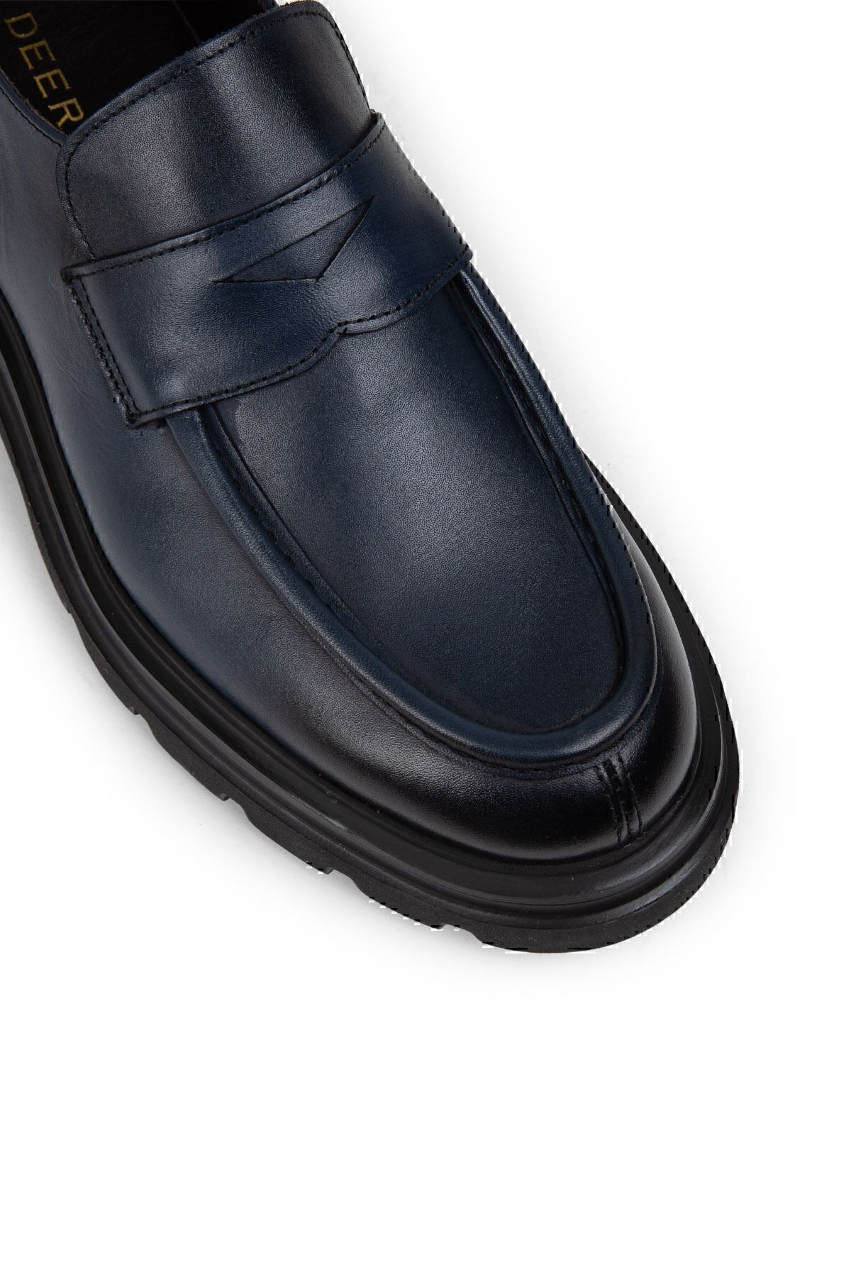 Deery-Genuine Leather Navy Blue Men's Loafer Shoes 5