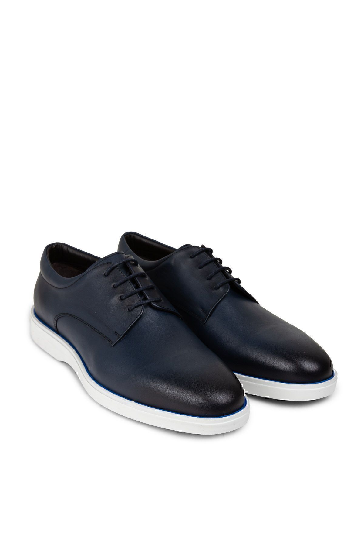 Deery-Navy Blue Genuine Leather Men's Casual Shoes 2