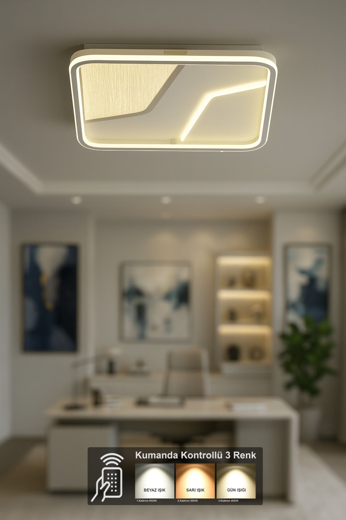 Avizemoda Rubi 45 cm Kare 3 Renk Ledli (Sarı-Beyaz-Gün Işığı) Kumandalı Modern Akrilik Plafonyer Armatür