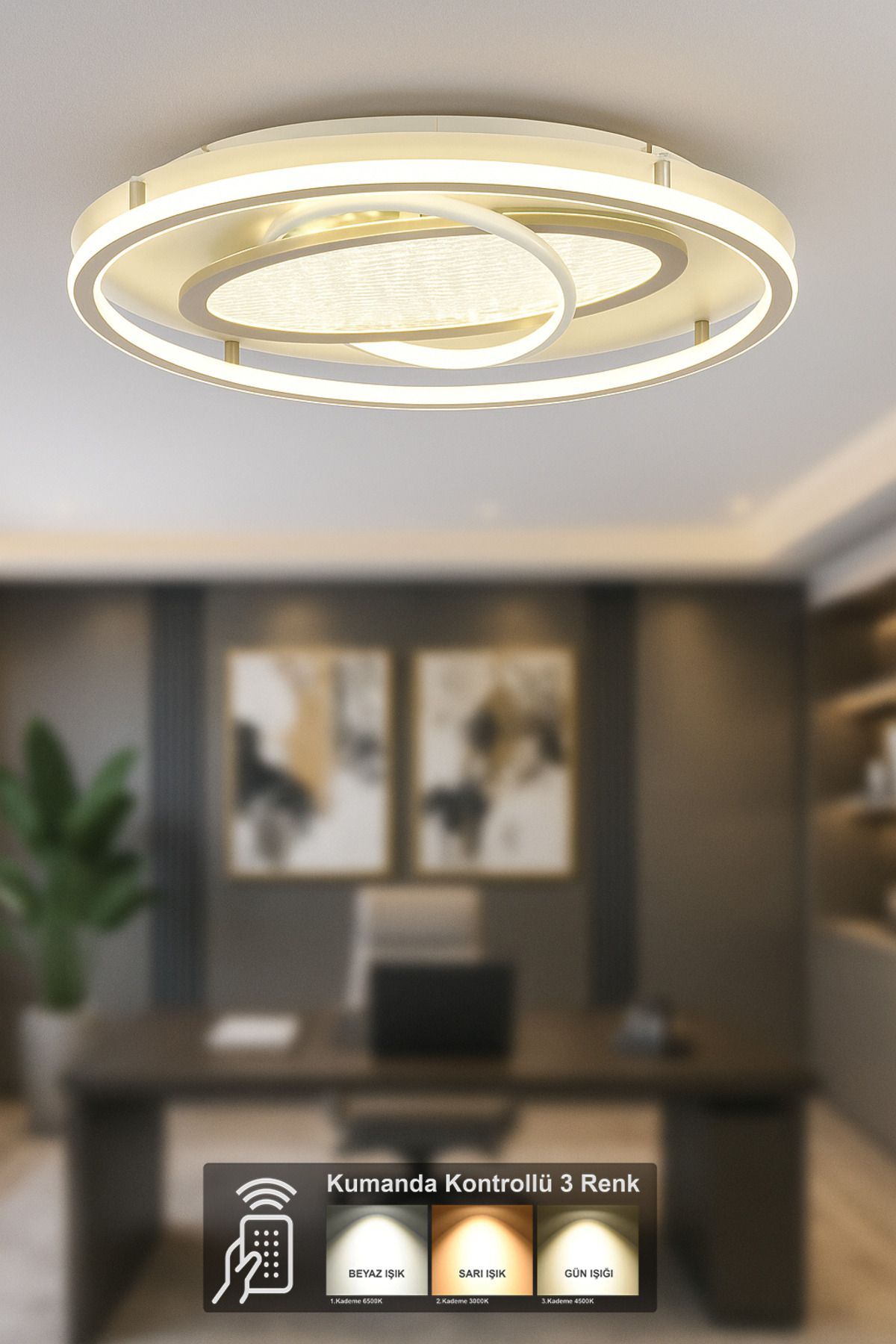 Avizemoda Tolya 45 cm Daire 3 Renk Ledli (Sarı-Beyaz-Gün Işığı) Kumandalı Modern Akrilik Plafonyer Armatür