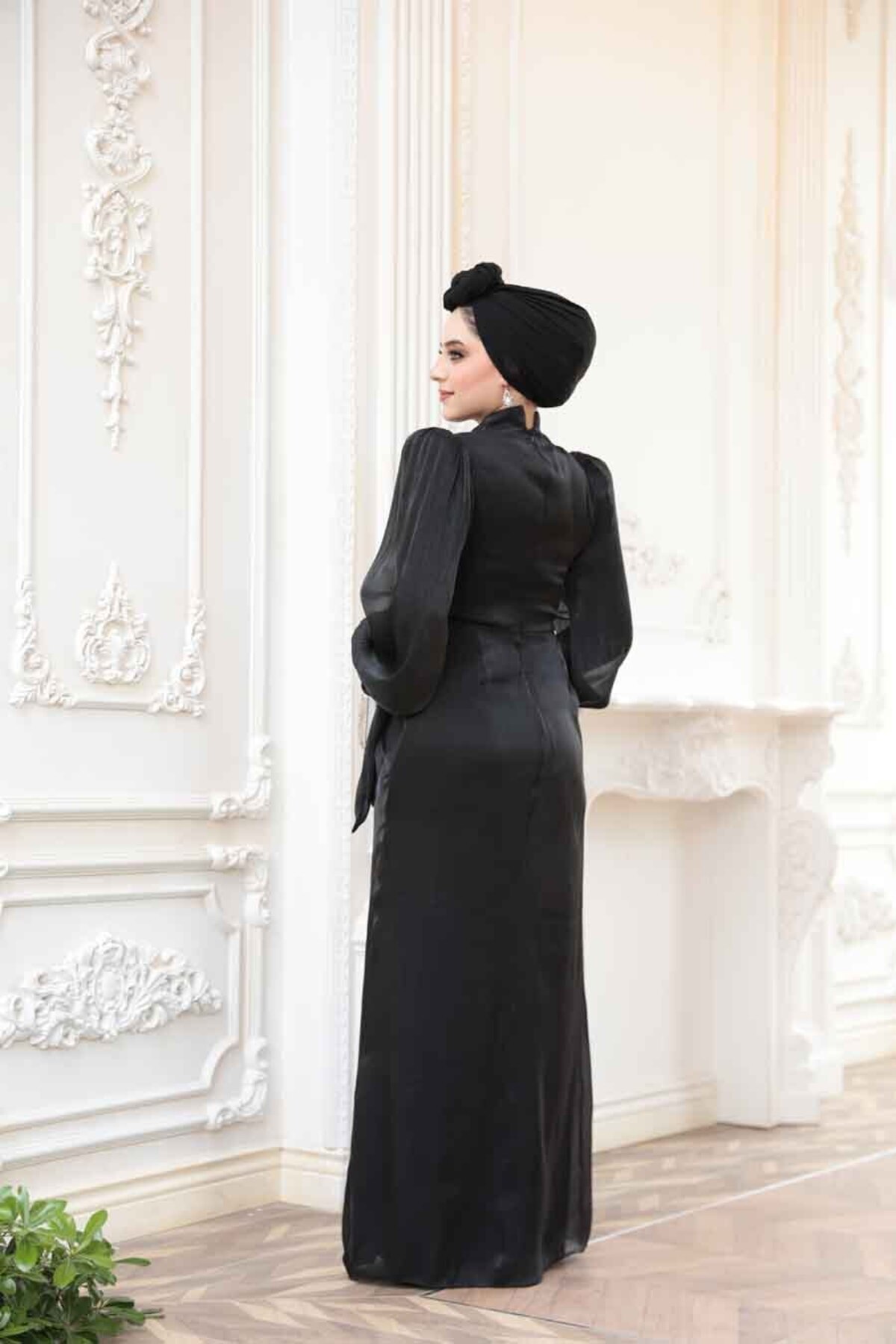 N.S NEVA STYLE-Drape Detailed Black Hijab Evening Dress 52285S 4