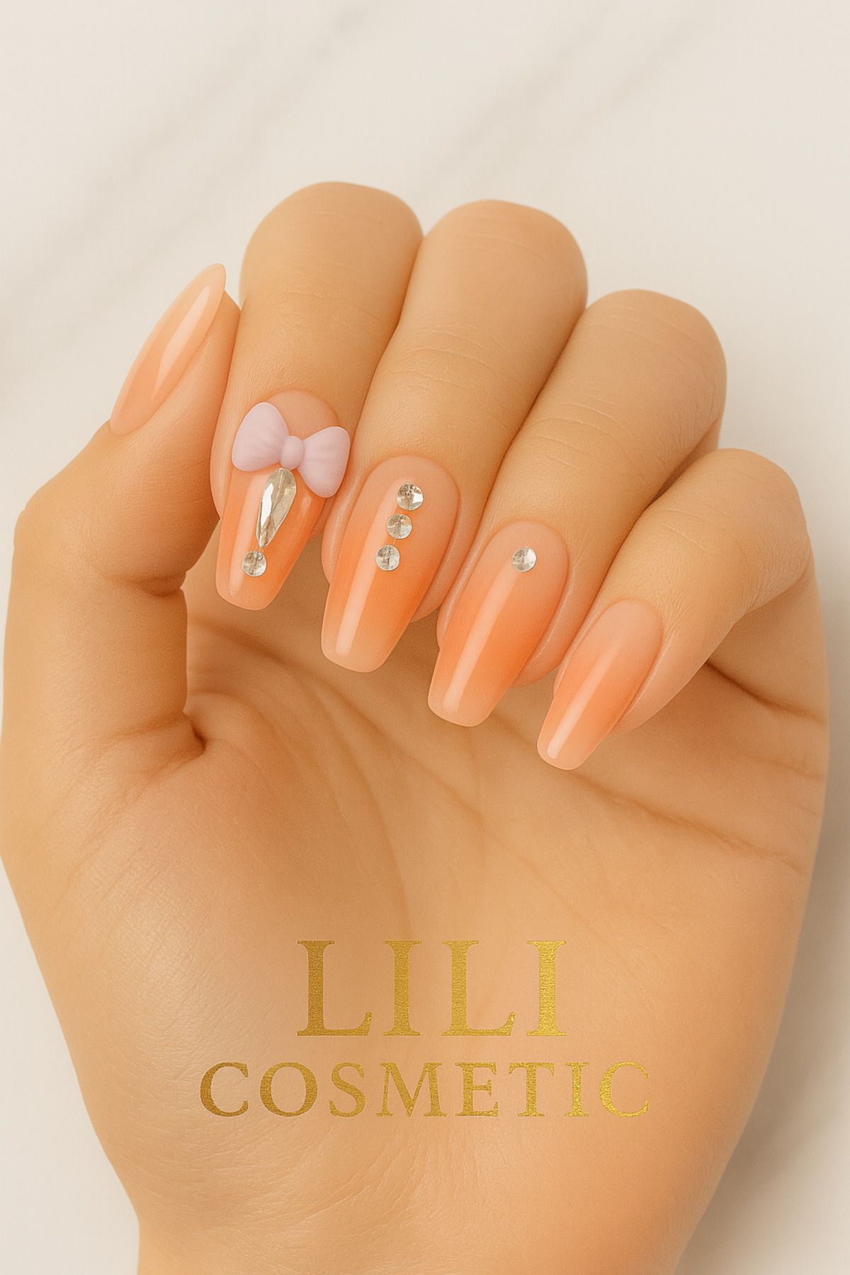 Lili Cosmetic Lüx Taşlı 5D Yavru Ağızı Takma Tırnak Kendinden Yapışkanlı 12li