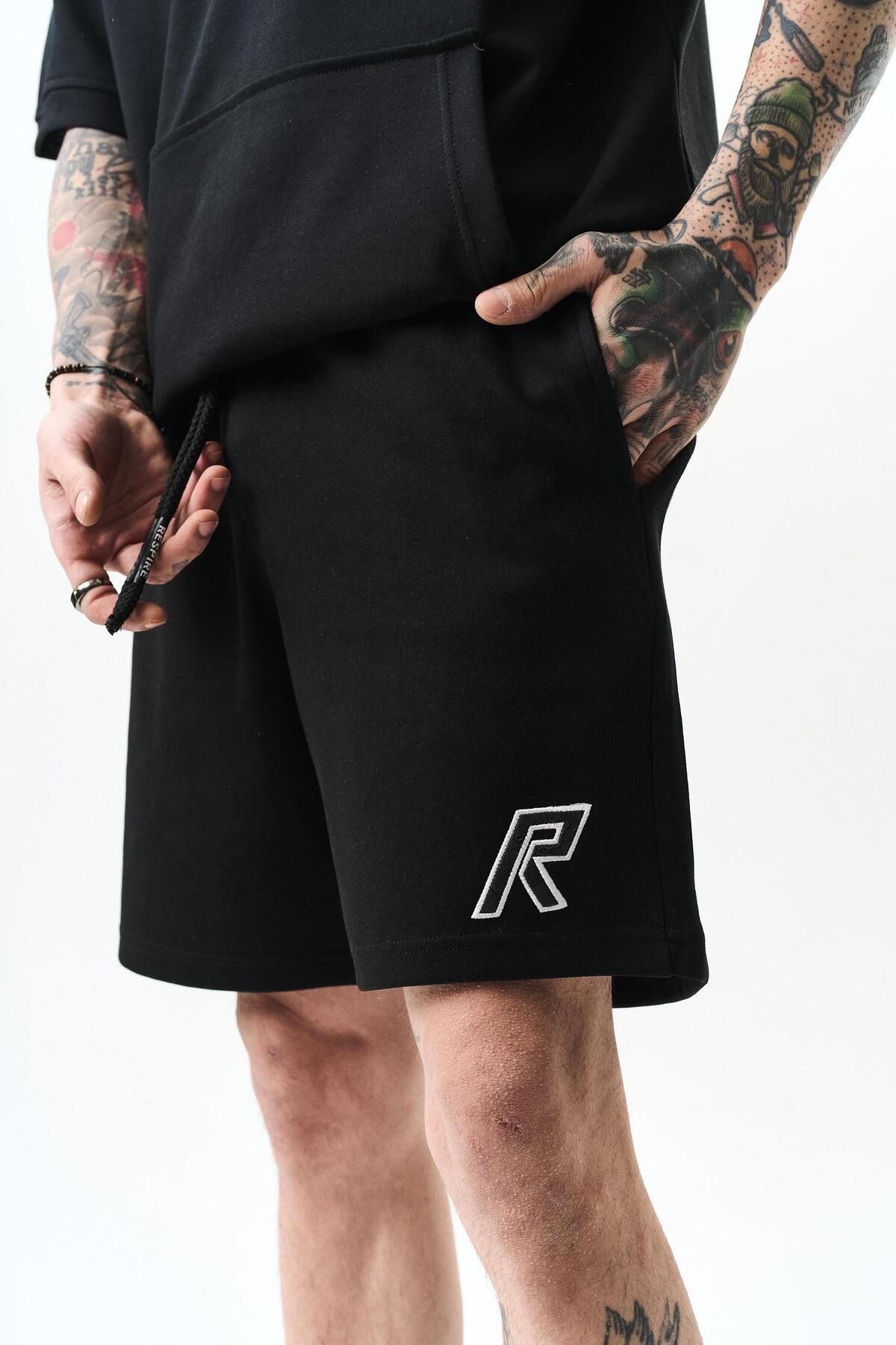 Respire-Σετ σορτς Oversize Κεντητό Interlock Μαύρο 4