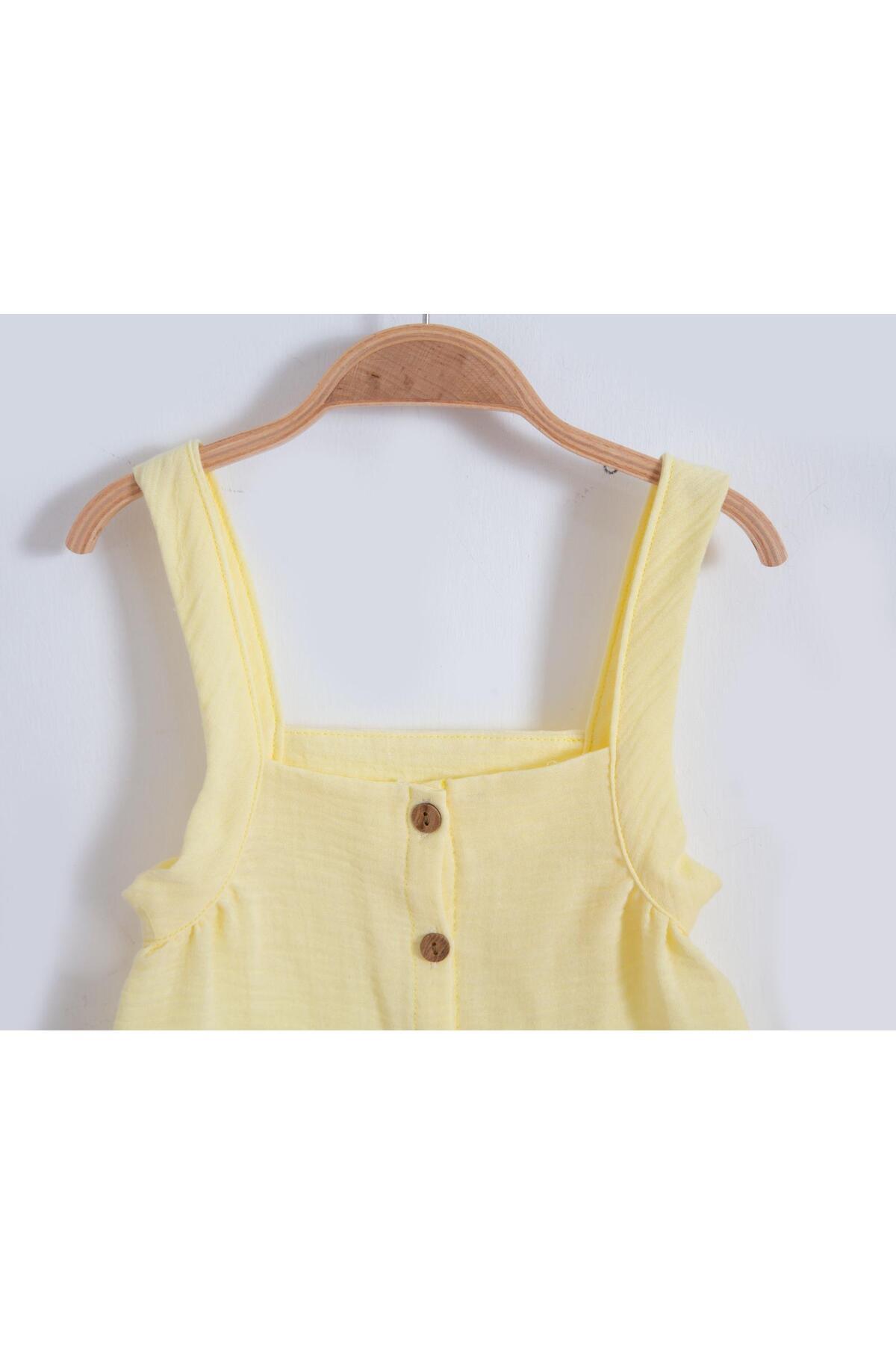 Bubito Asklılı Müslin Kız Bebek Yazlık Şort 2'li Takım-Sarı fotoğrafı 3 (önizleme)