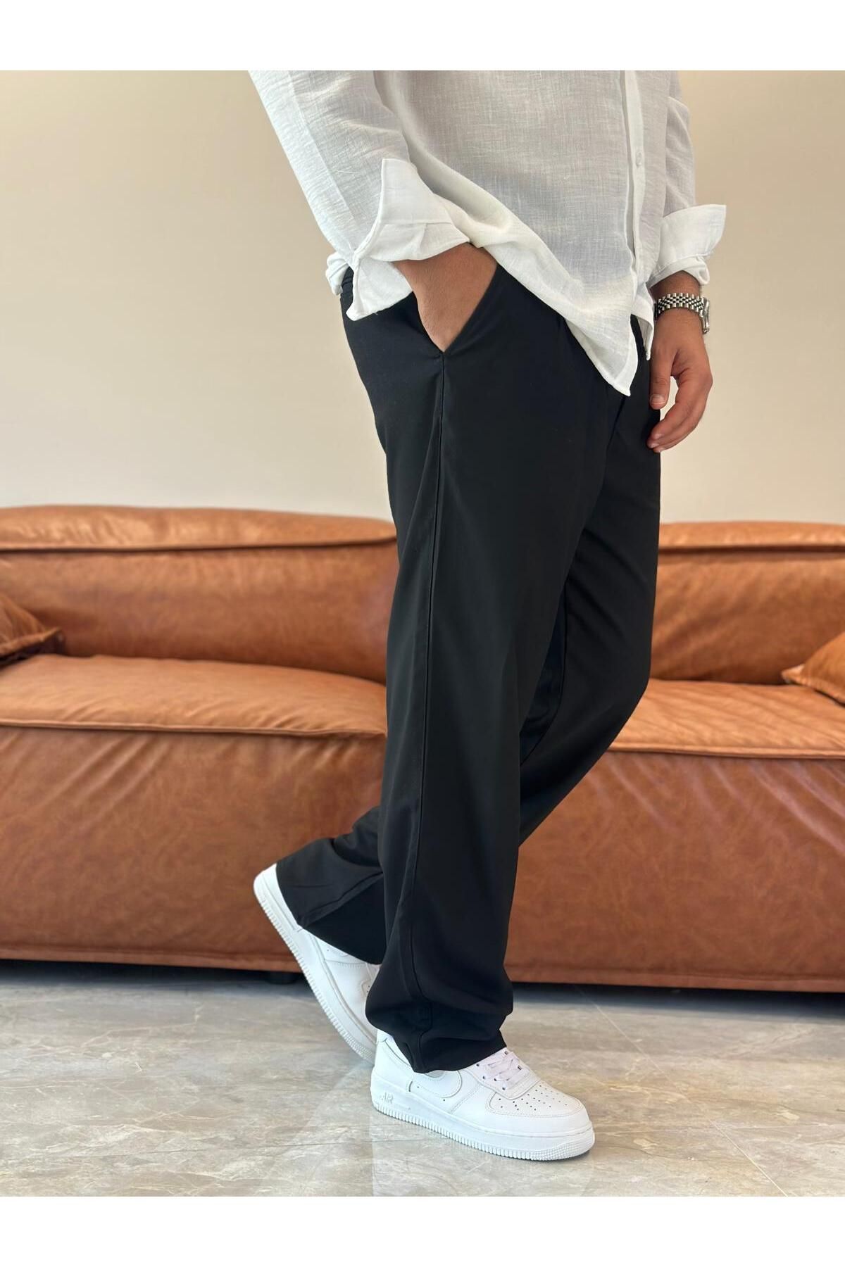 ECARTS Erkek Baggy Kalıp Kumaş Pantolon Siyah Eca002