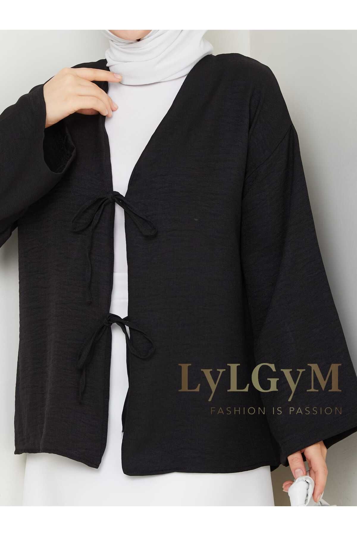 LyLGyM FASSION IS PASSION Kadın Bağlamalı Sofia Keten Kimono Tunik Gömlek 36/42 Beden Uyumlu