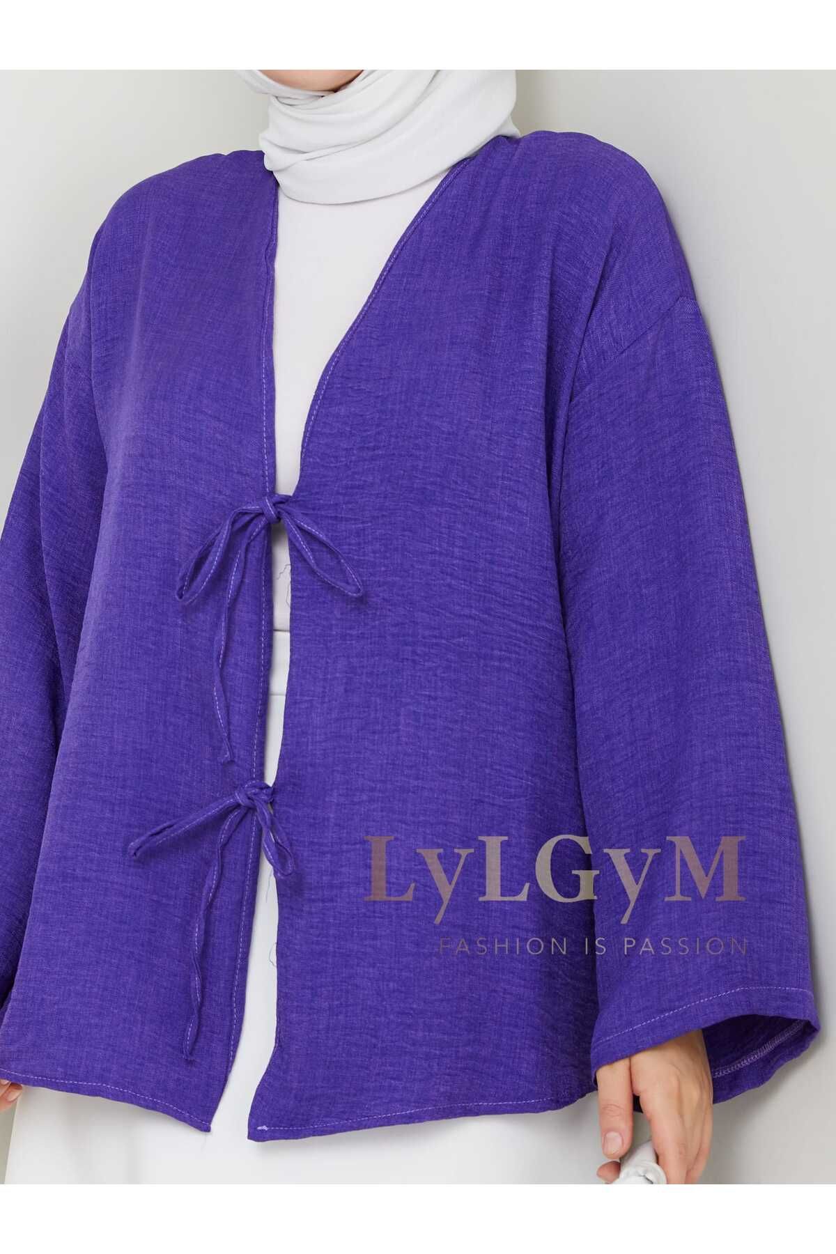 LyLGyM FASSION IS PASSION Kadın Bağlamalı Sofia Keten Kimono Tunik Gömlek 36/42 Beden Uyumlu