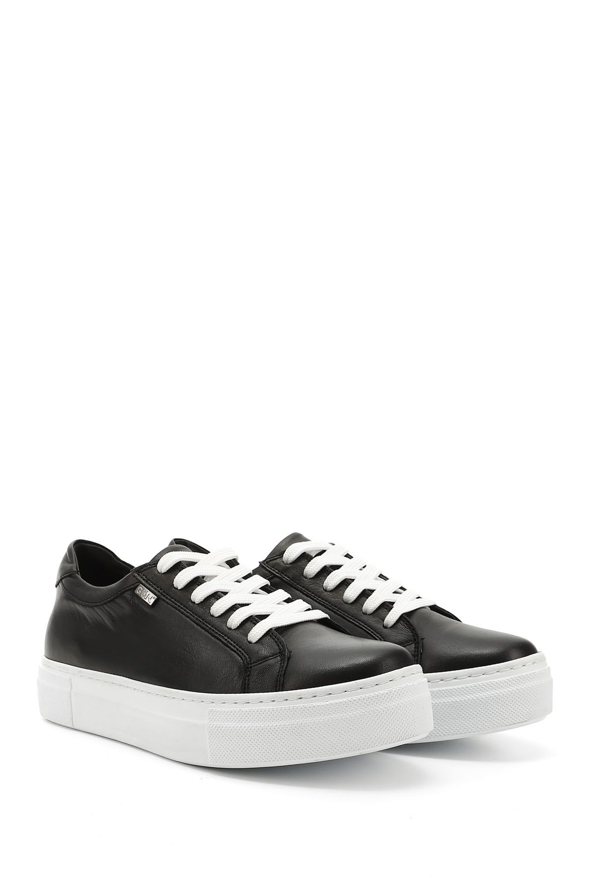 GÖNDERİ(R)-Schwarzer Damen-Schnürsneaker aus echtem Leder mit gepolsterter Sohle 3