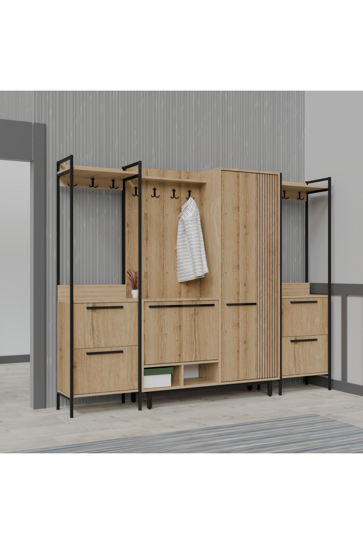 Abre X-plaza Lux Portmanto Askılıklı Modern Vestiyer Takımı