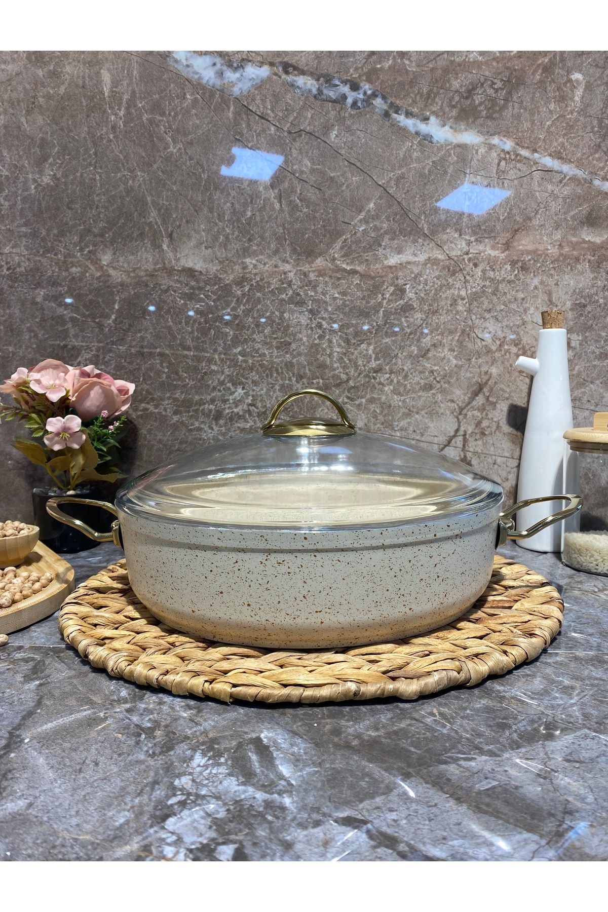 Elvira Granit 28 cm Basık Tencere-krem