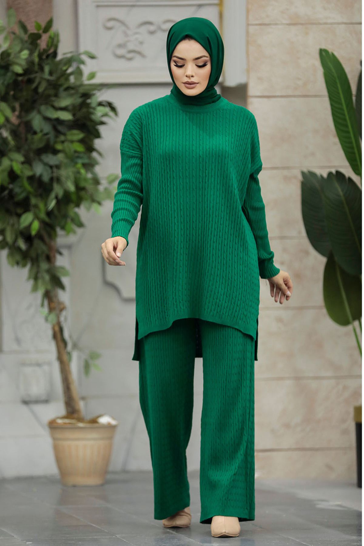 Neva Style-Green Hijab Knitwear Double Set 33450Y 4