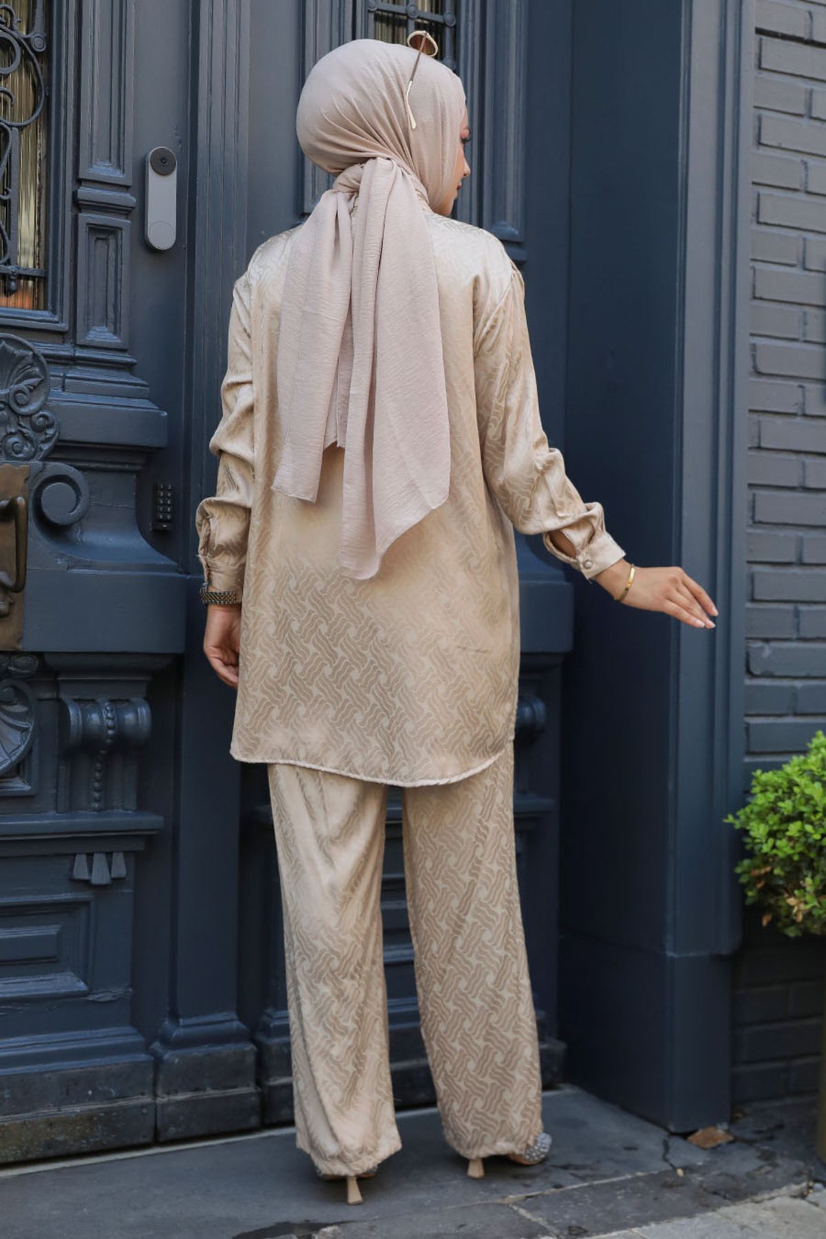Neva Style-Mink Patterned Hijab Double Set - 12503V 3