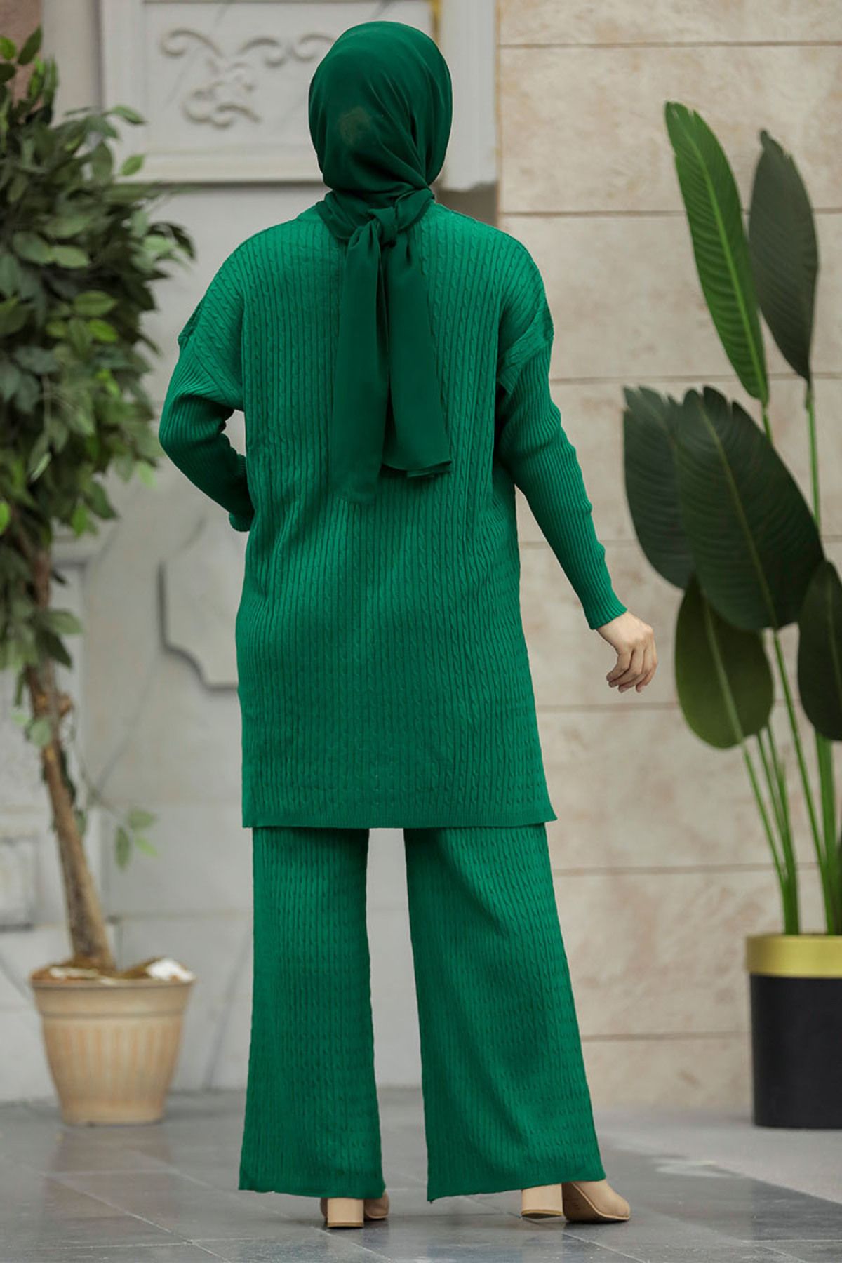 Neva Style-Green Hijab Knitwear Double Set 33450Y 5