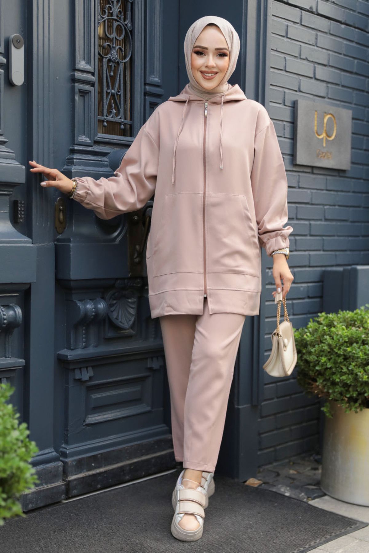 Neva Style-Powder Color Zippered Hijab Double Set - 10400Pd 2
