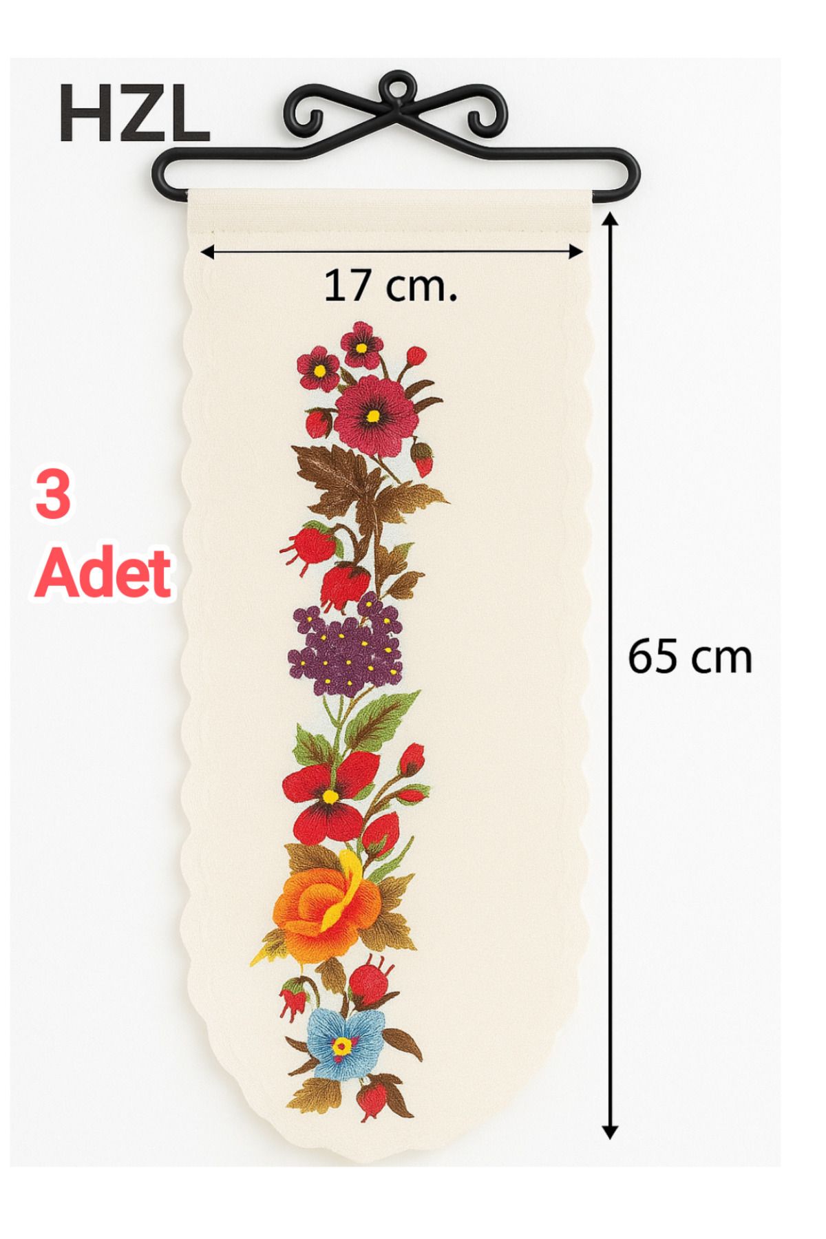 HZL HOME 3 Adet Renkli Geleneksel Motif Çiçek Desenli Duvar Süsü
