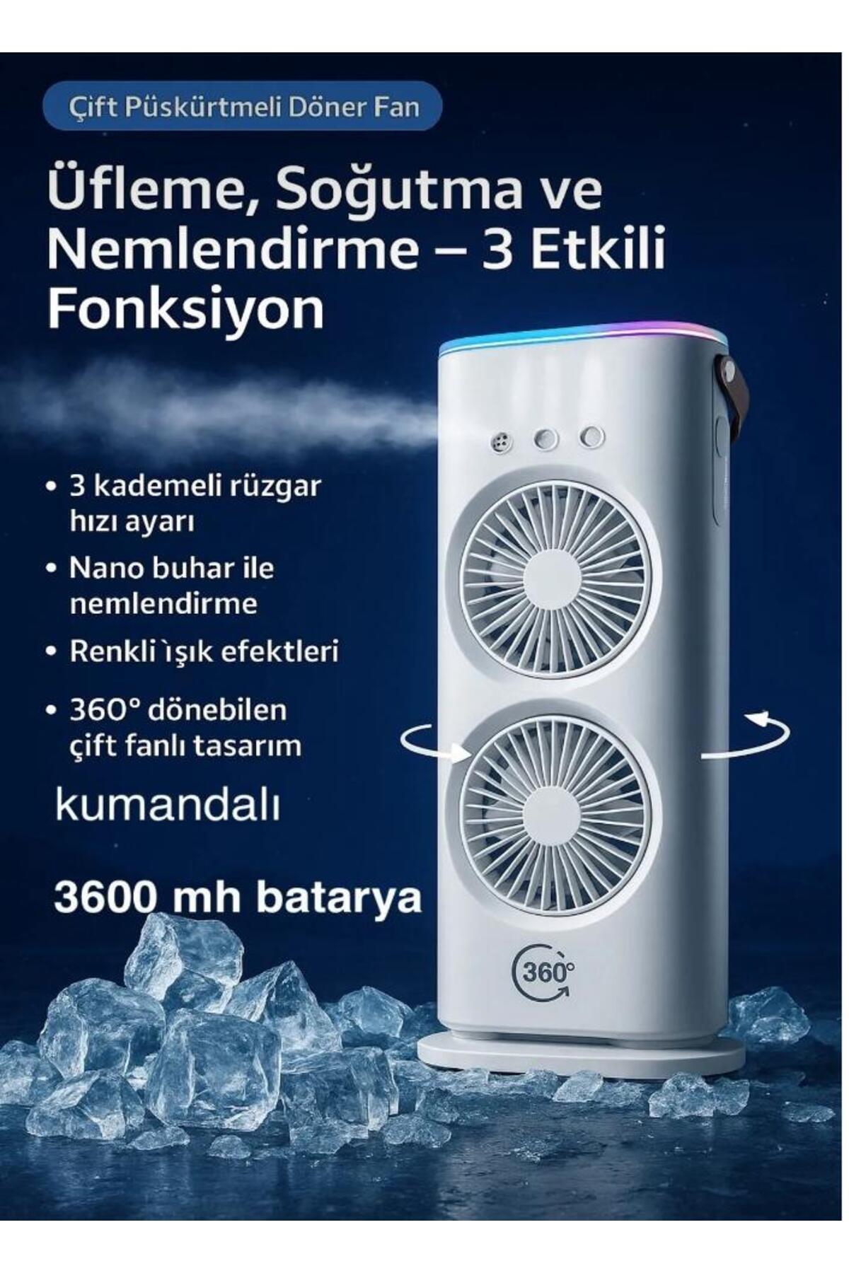 fortrek Şarjlı Taşınabilir Gece Lambası Dönebilen Kumandalı Masa Üstü Sulu Buhar Soğutma Fan Klima